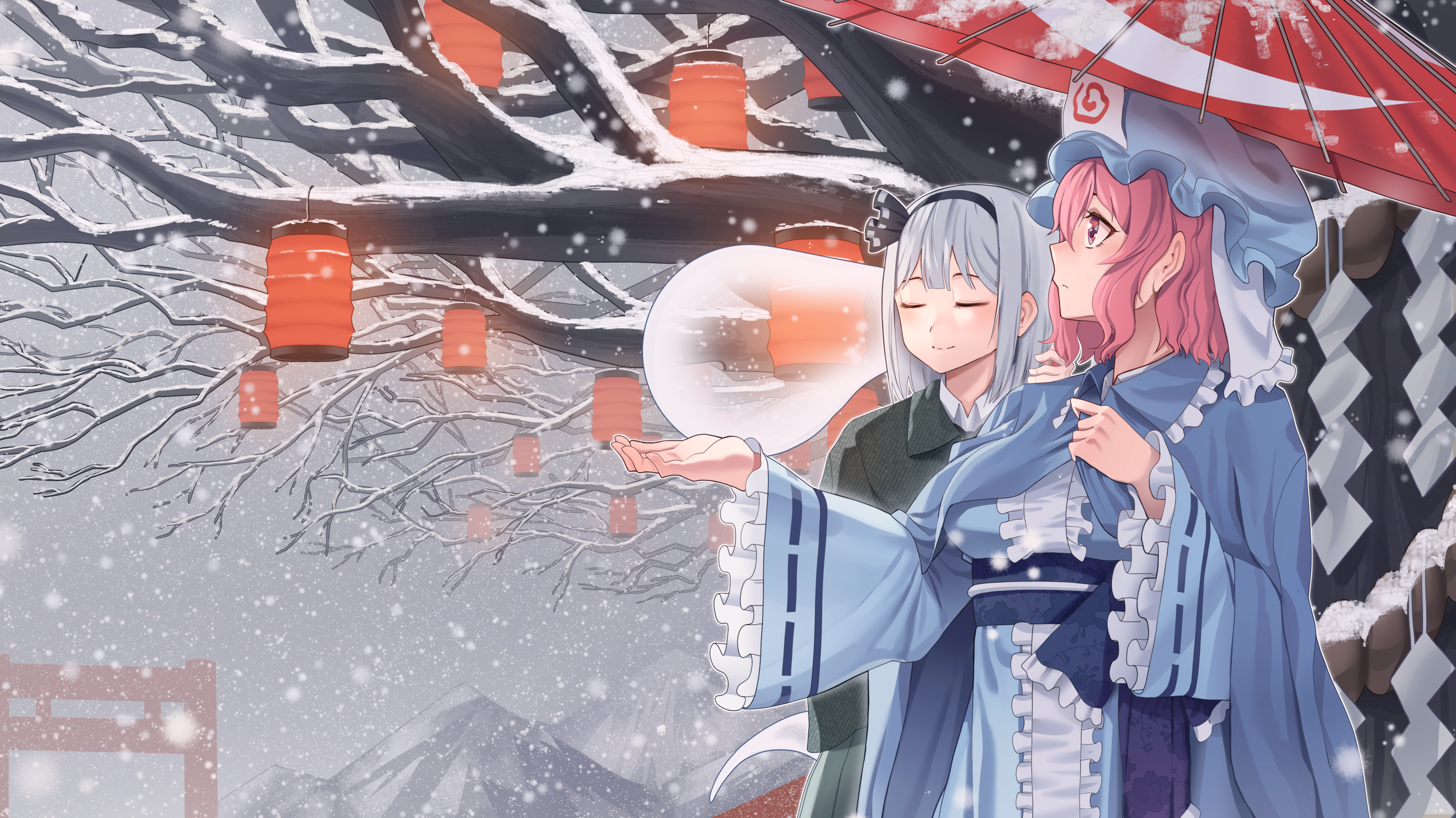 Youmu Konpaku and Yuyuko Saigyouji in winter HD Wallpaper
