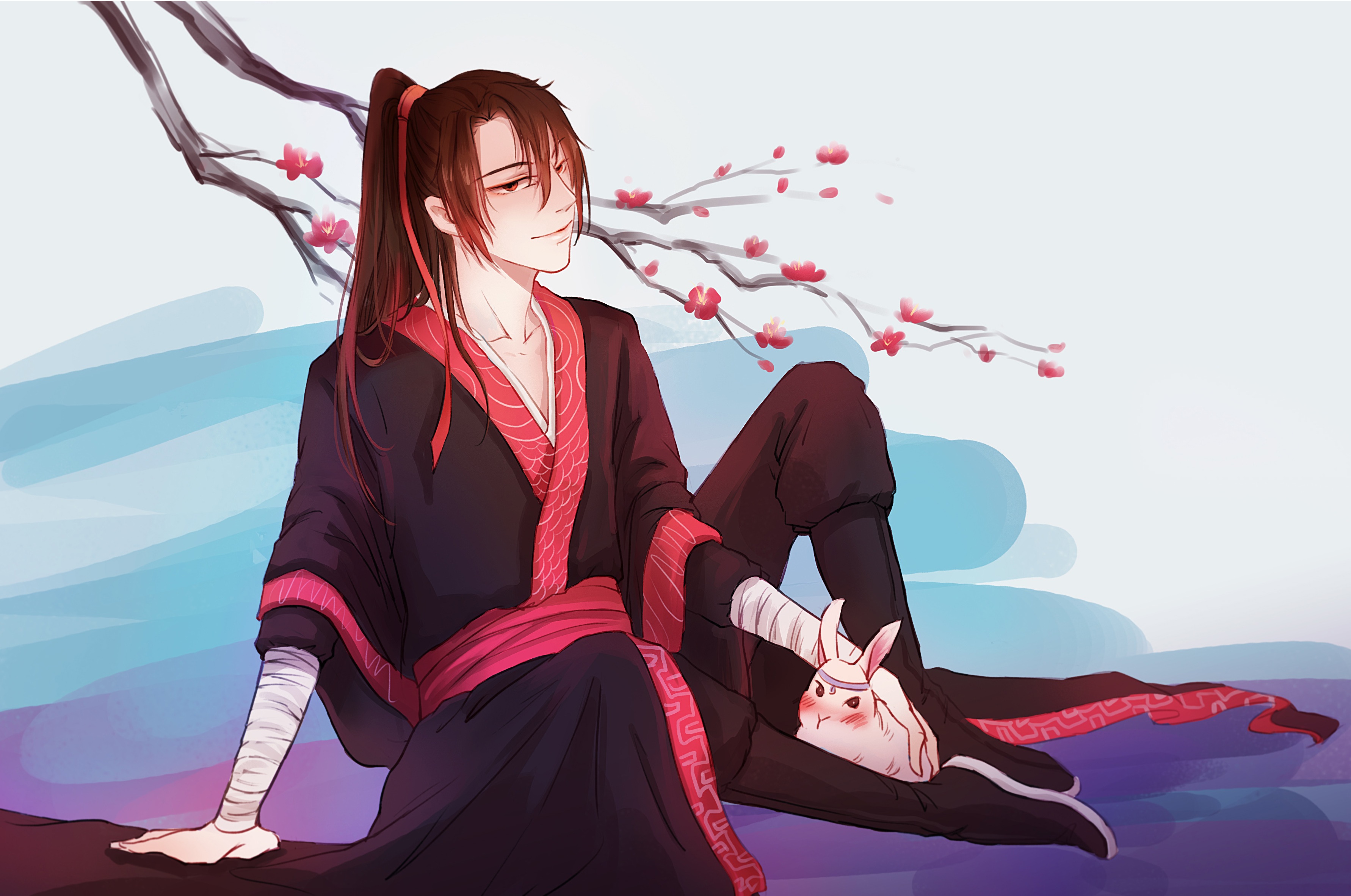 Wei Wuxian from Mo Dao Zu Shi with a rabbit HD Wallpaper