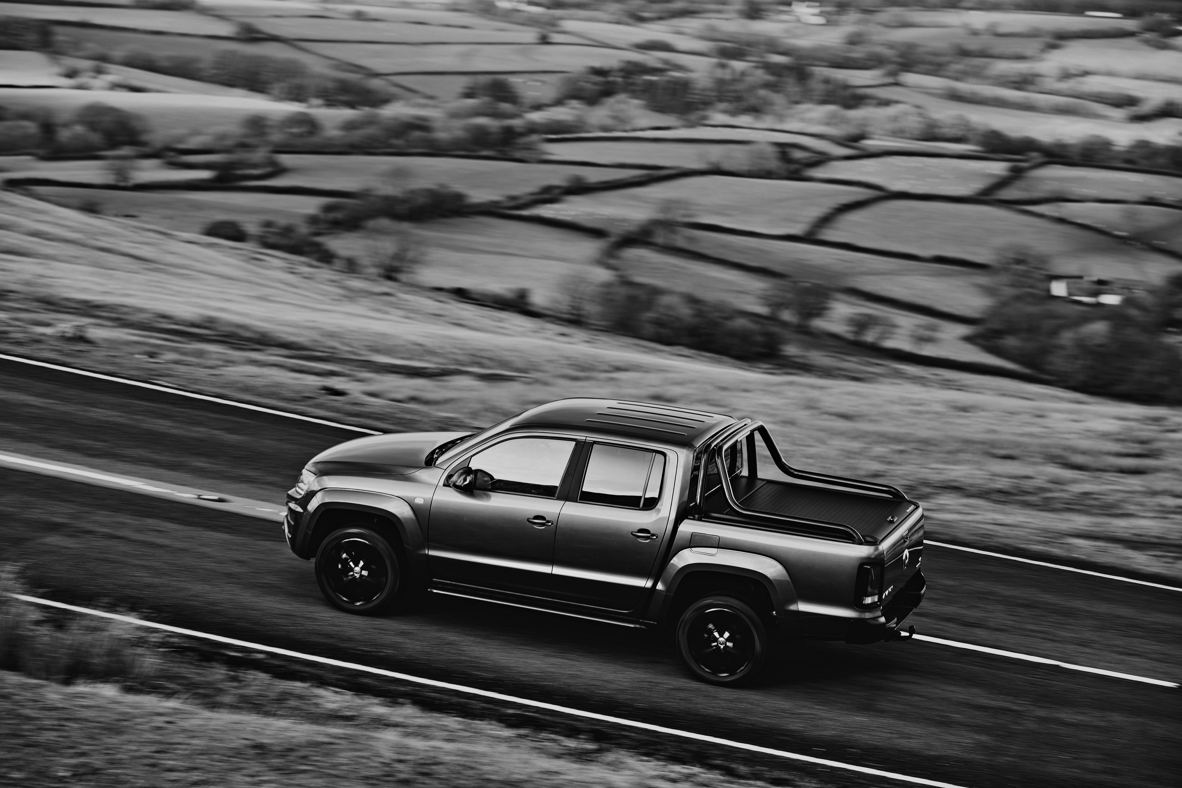 Volkswagen Amarok 4K Black and White Pickup HD Wallpaper