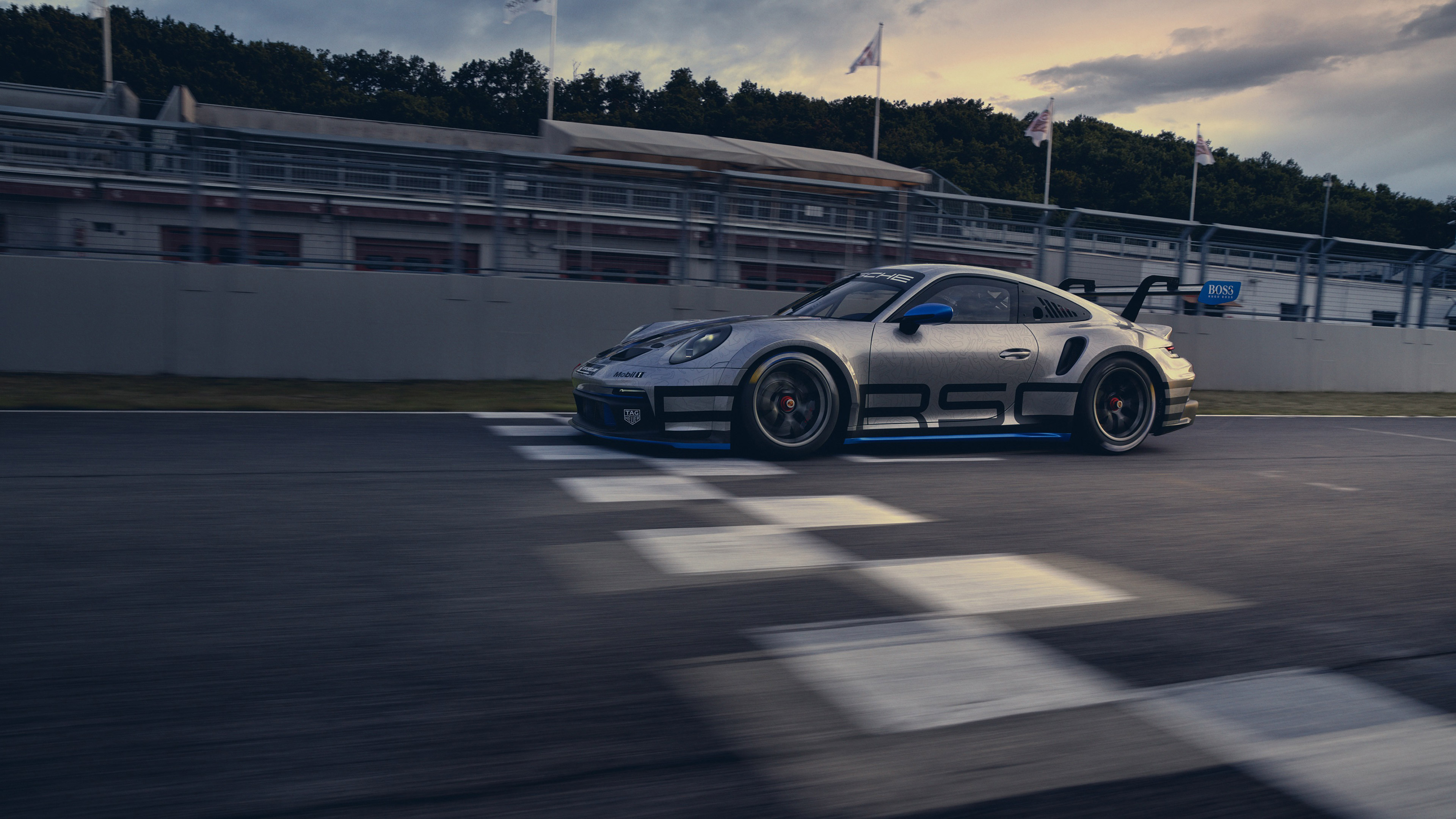 Silver Porsche 911 GT3 RS on a Race Track HD Wallpaper