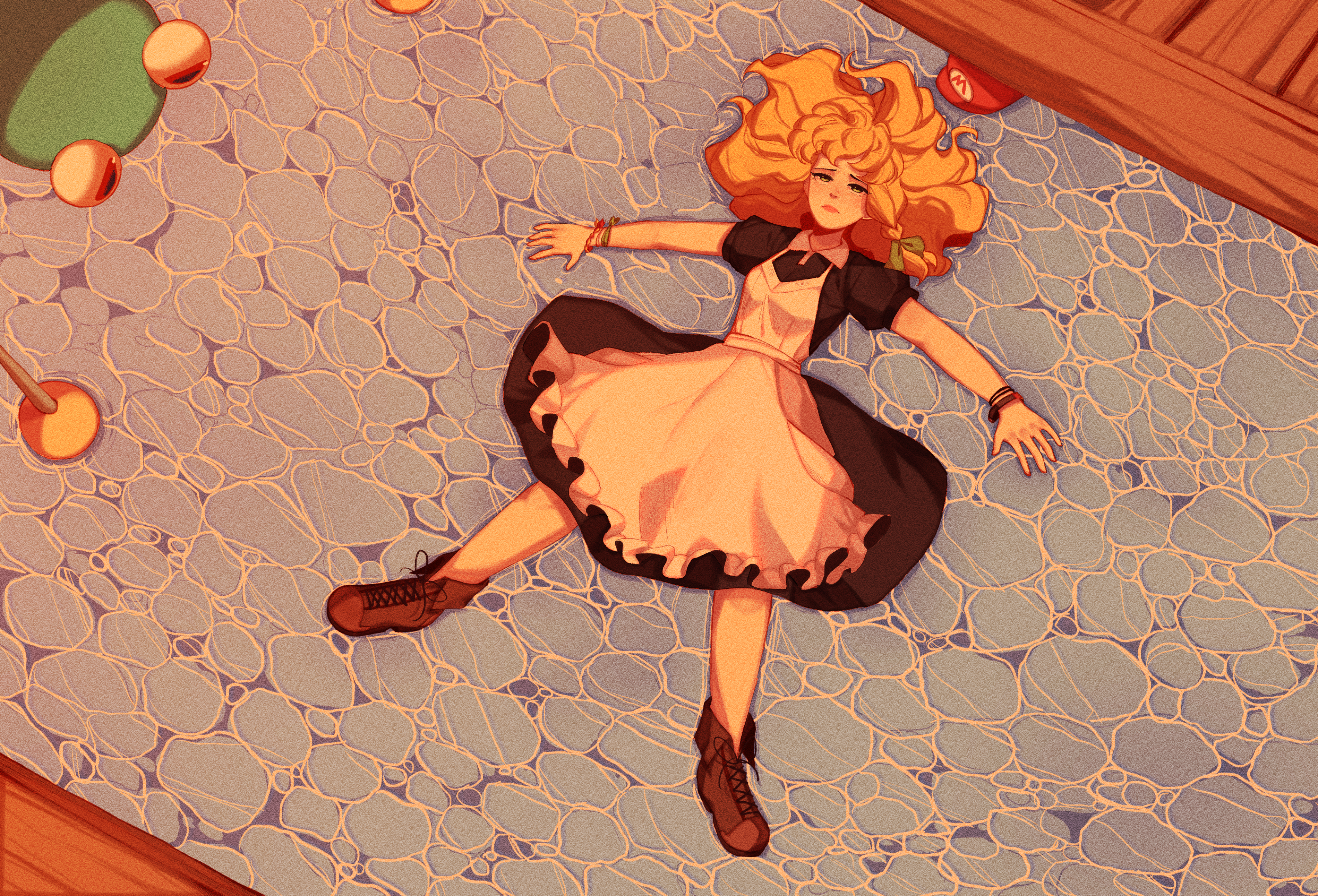 Marisa Kirisame from Touhou Project lying on a pool table HD Wallpaper