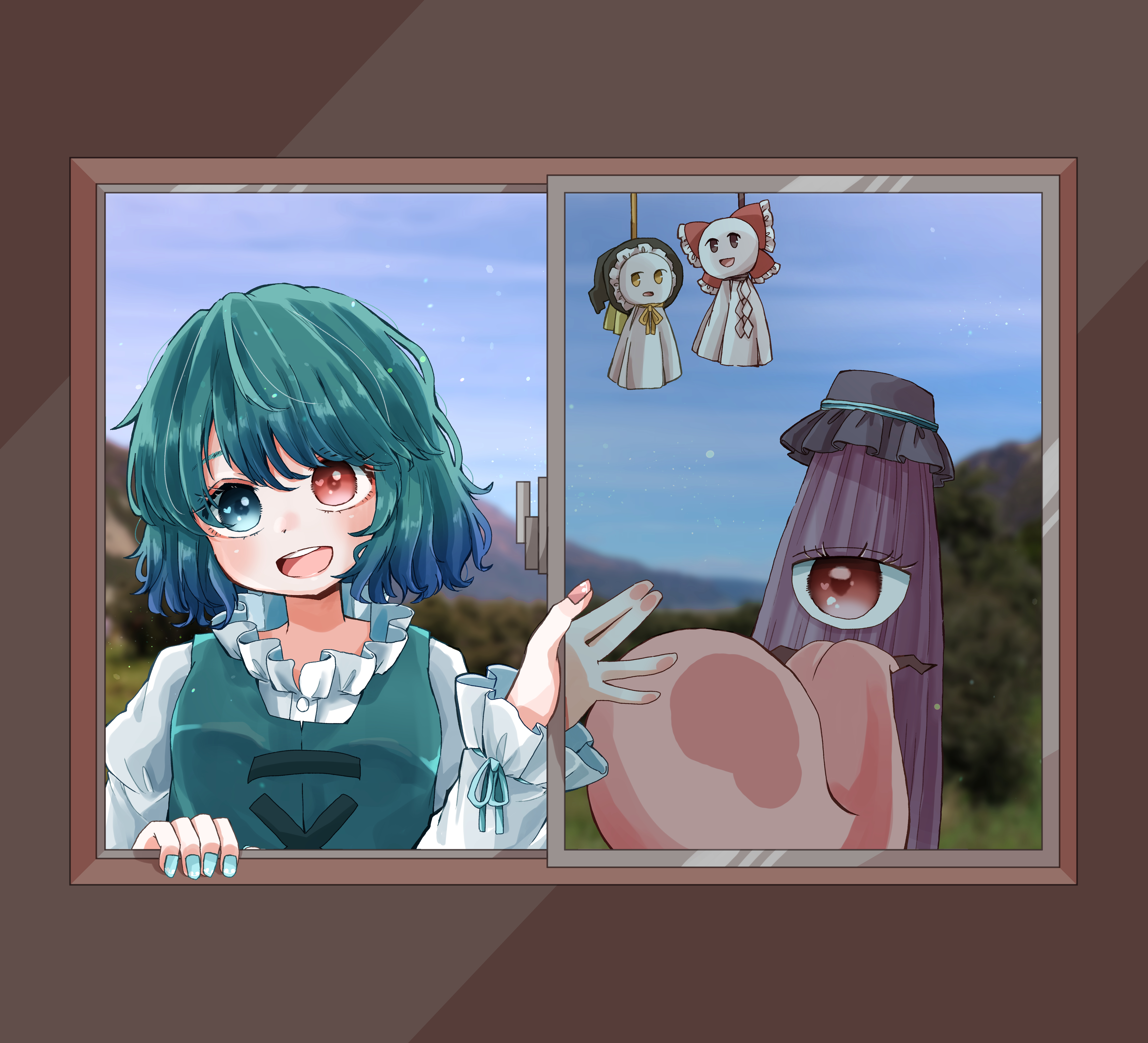 Kogasa Tatara from Touhou looking through a window HD Wallpaper