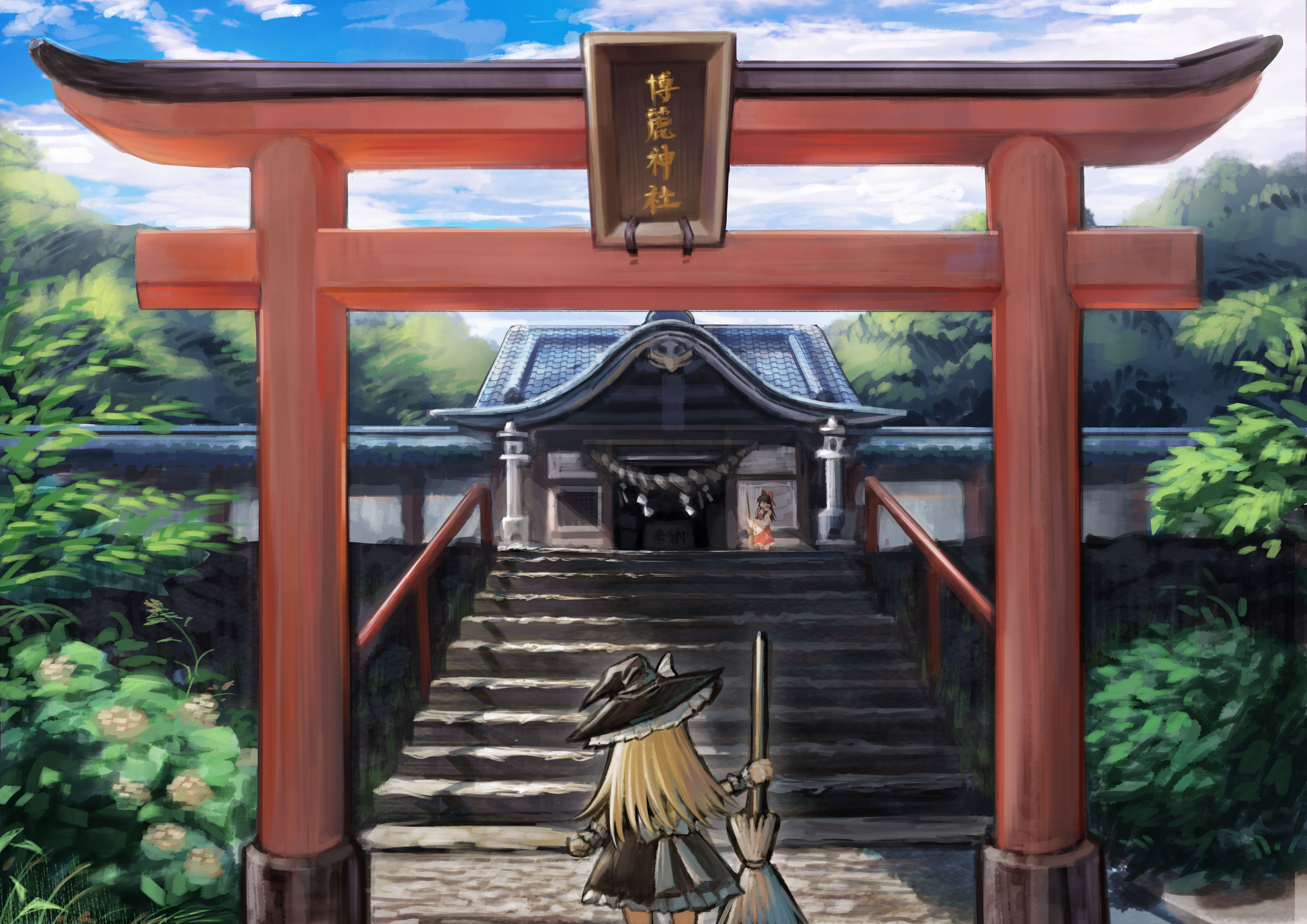 Touhou 4K: Reimu Hakurei and Marisa Kirisame at Shrine HD Wallpaper