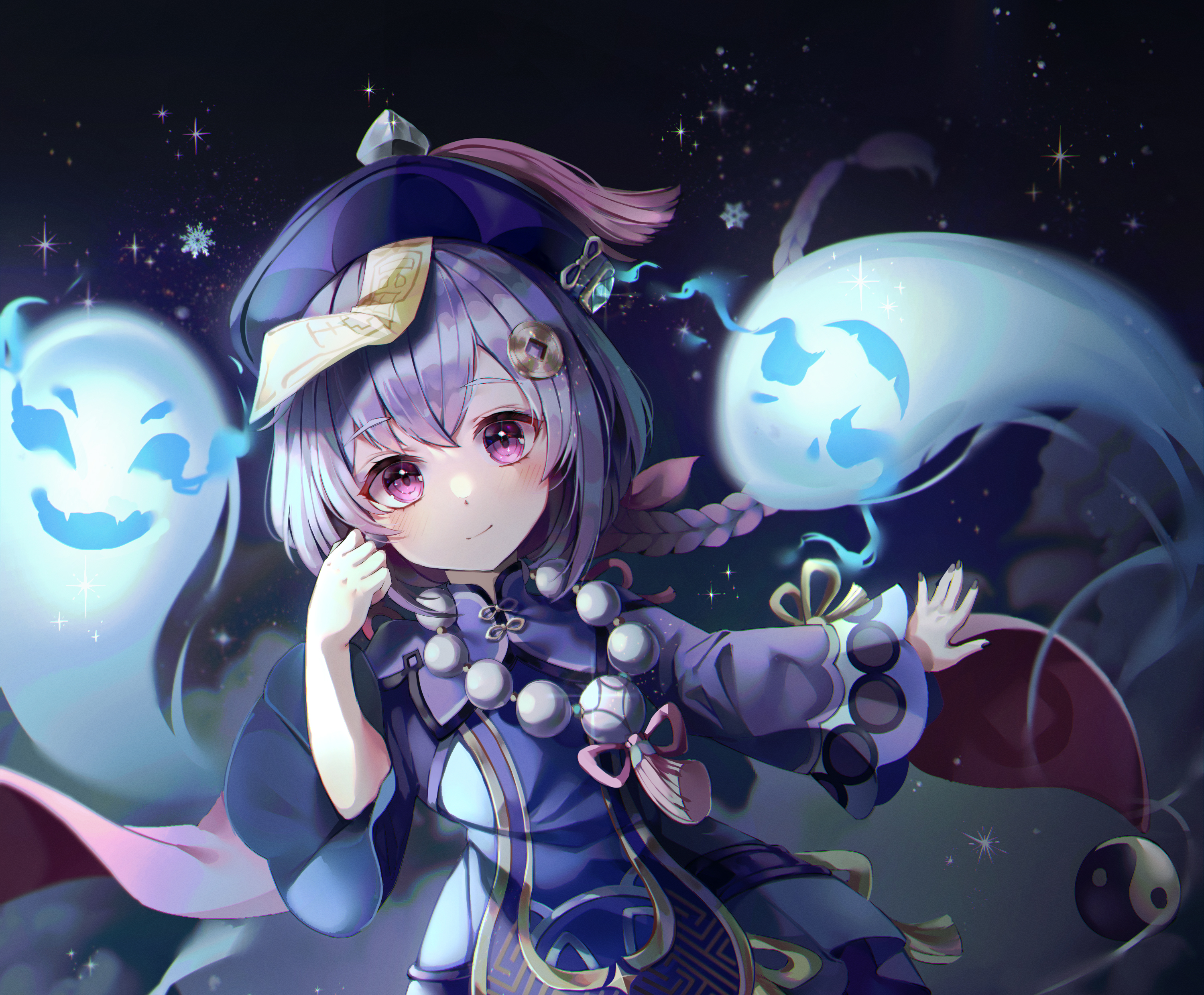 Qiqi from Genshin Impact with spirits HD Wallpaper