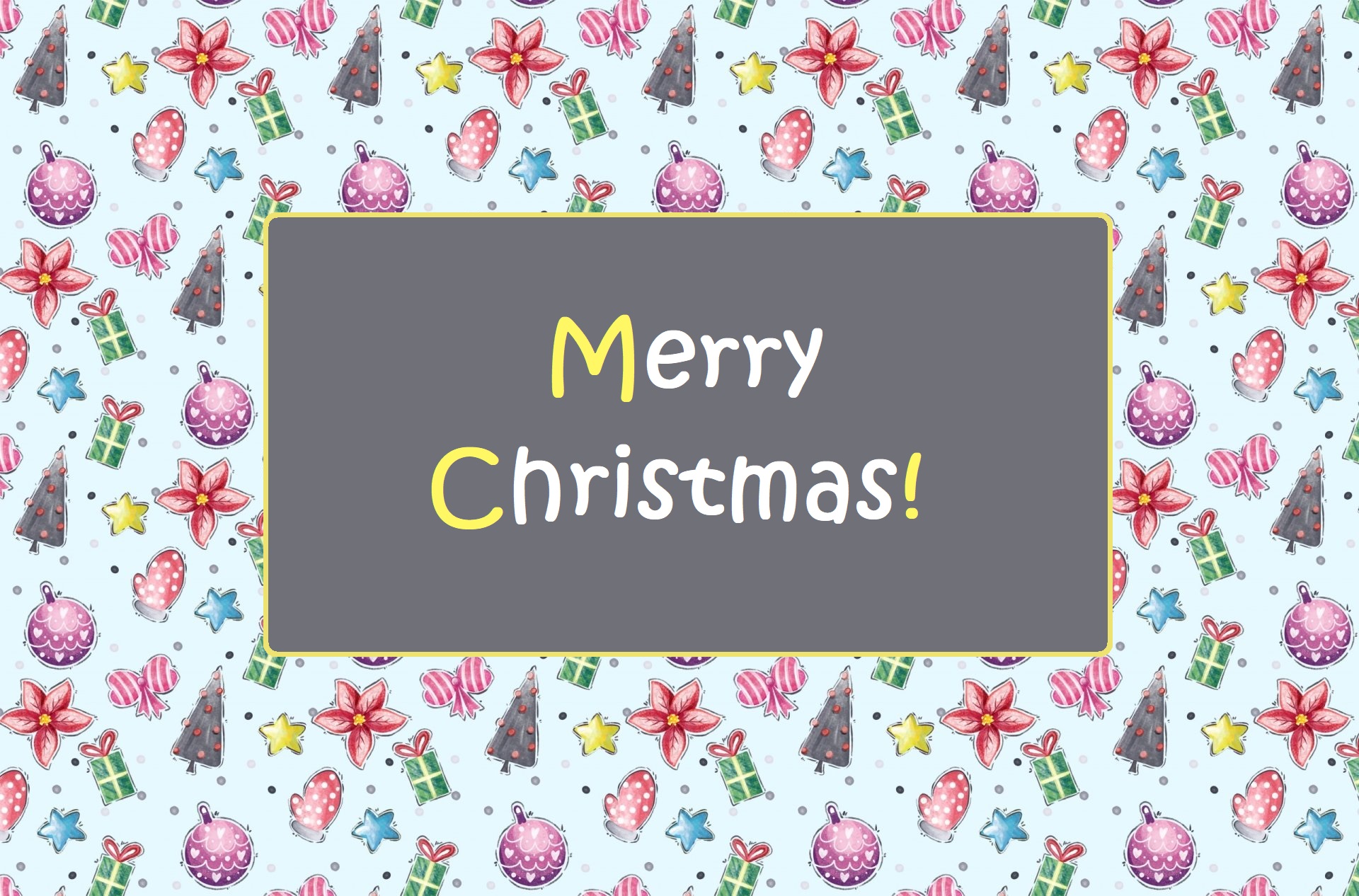 Merry Christmas text with Christmas ornaments pattern HD Wallpaper