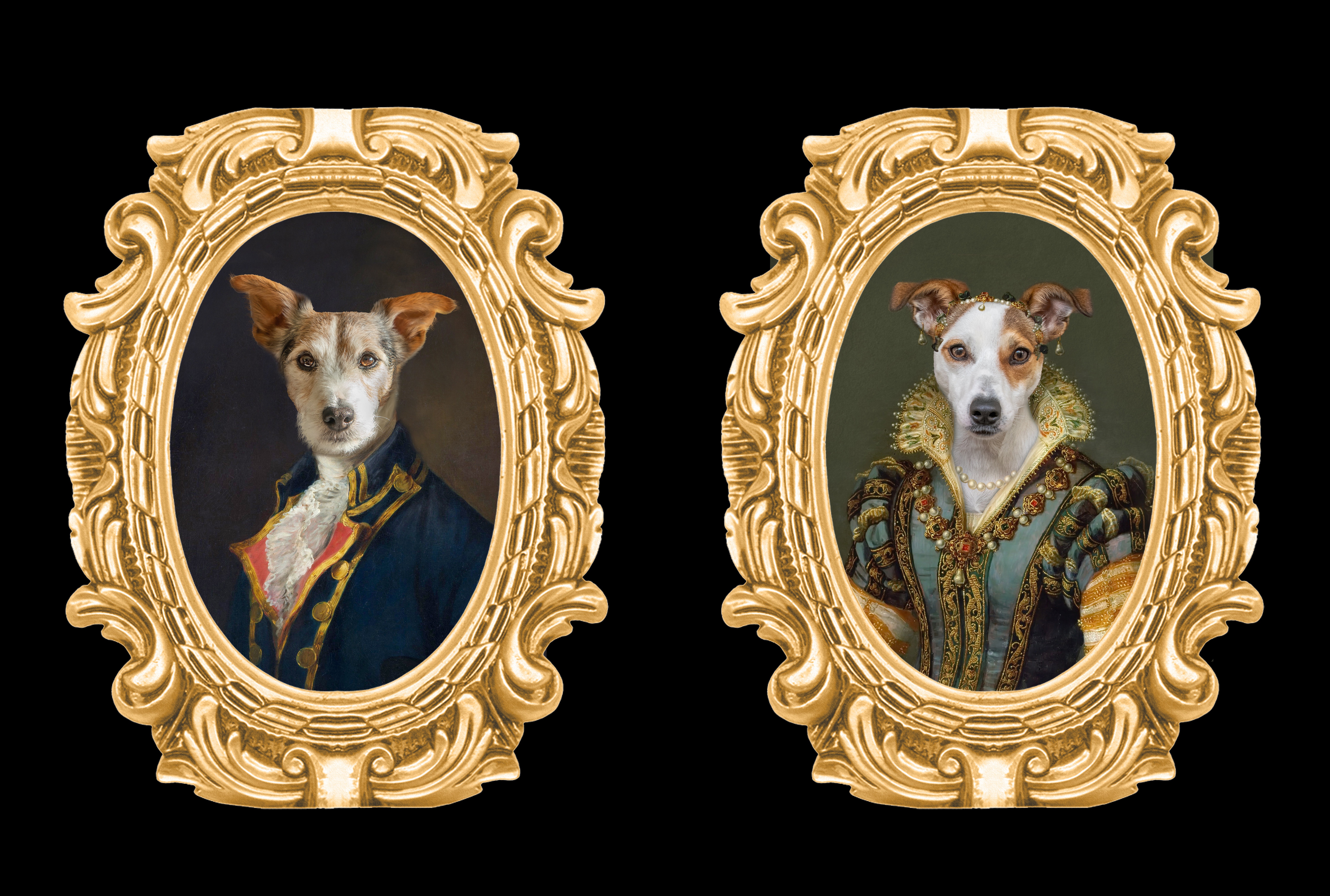 Dog Portraits in Ornate Frames HD Wallpaper