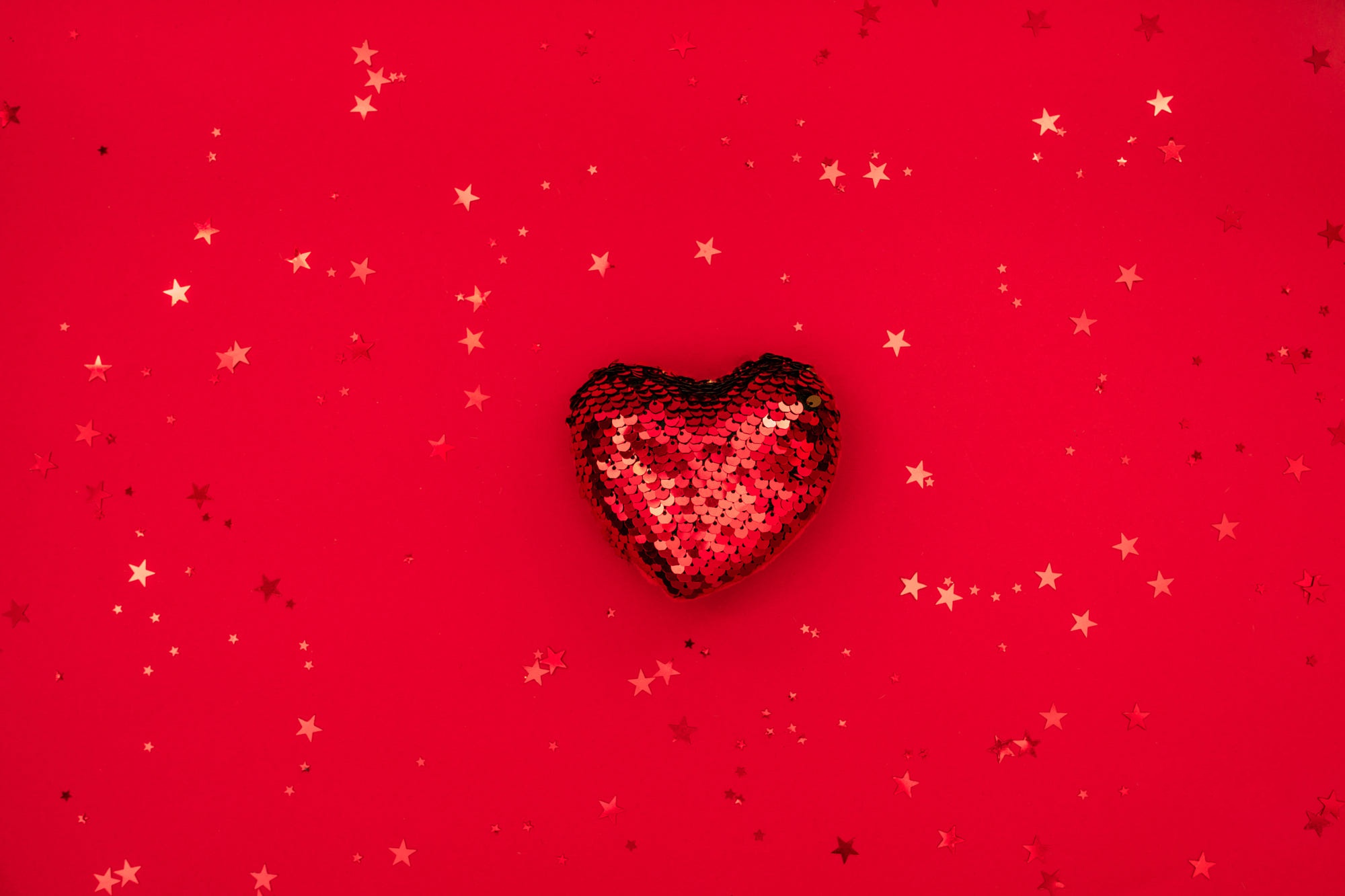 Red Heart with Star Confetti HD Wallpaper