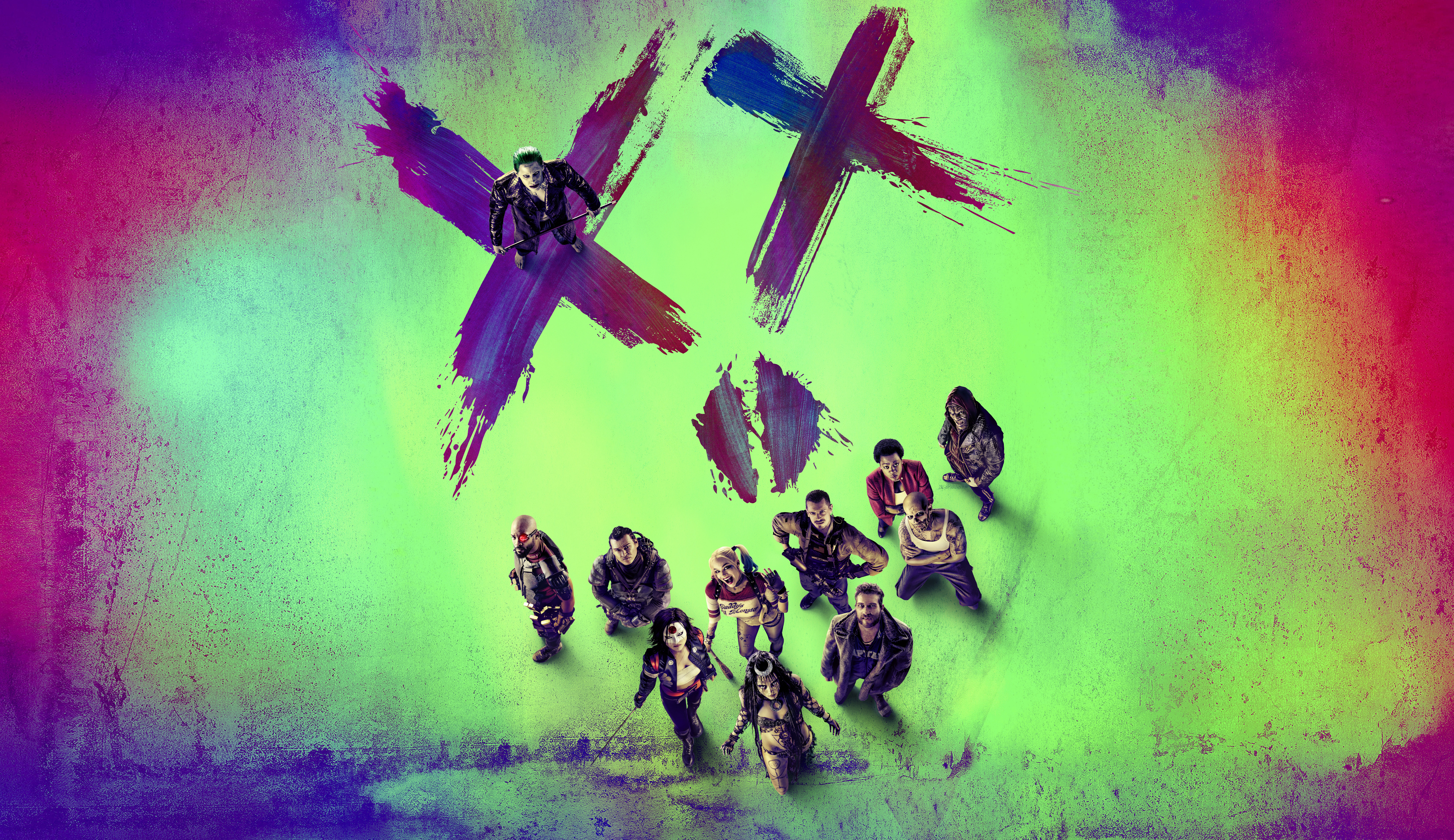 The Suicide Squad characters against a colorful background HD Wallpaper