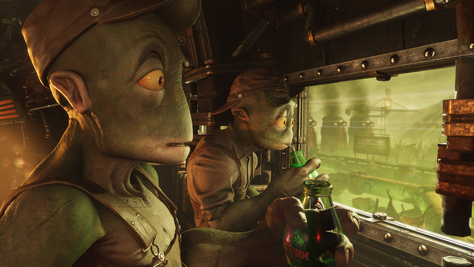Oddworld: Soulstorm characters drinking from bottles HD Wallpaper