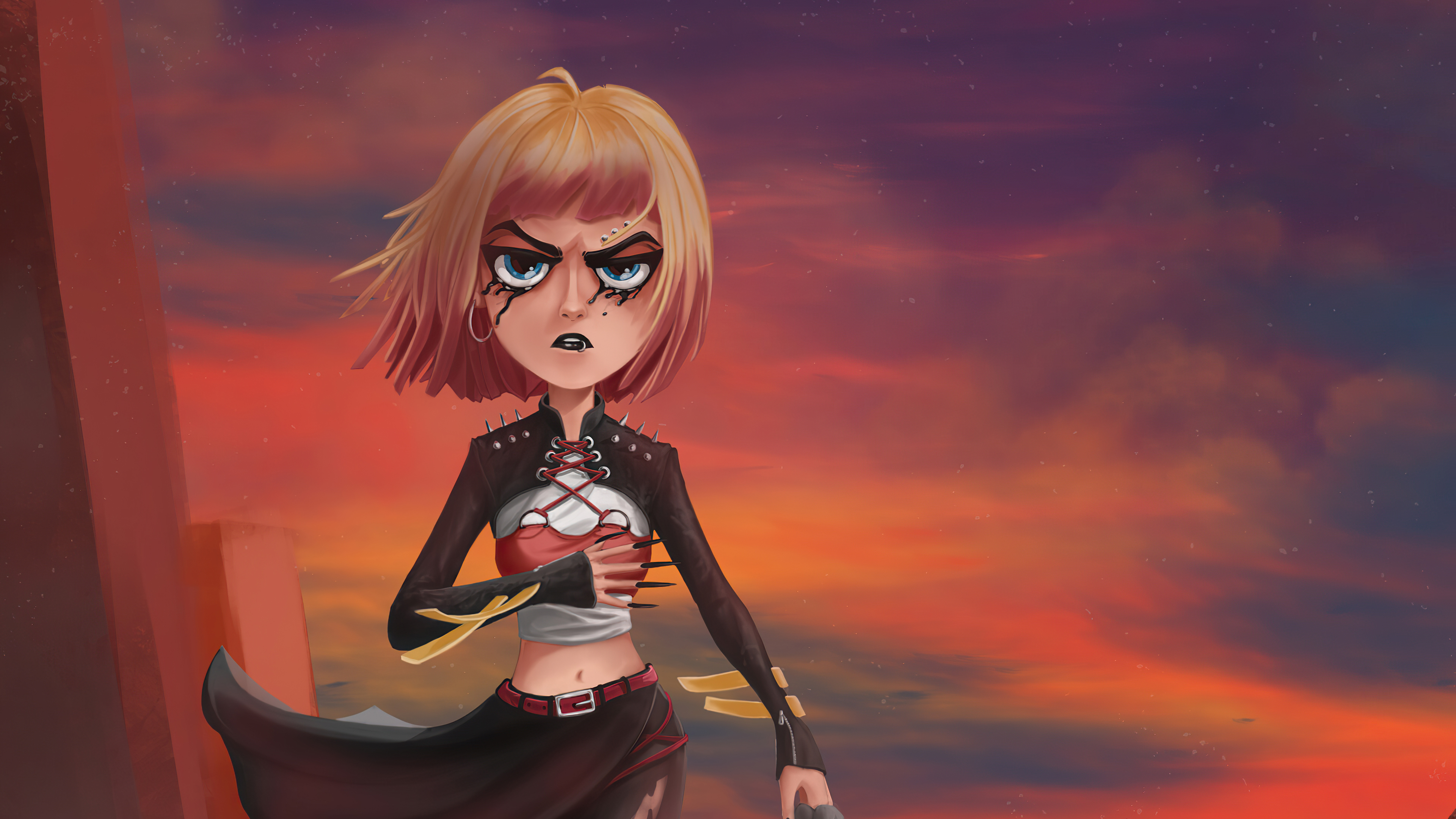 Gothic Woman with Blonde Short Hair and Aqua Eyes HD Wallpaper