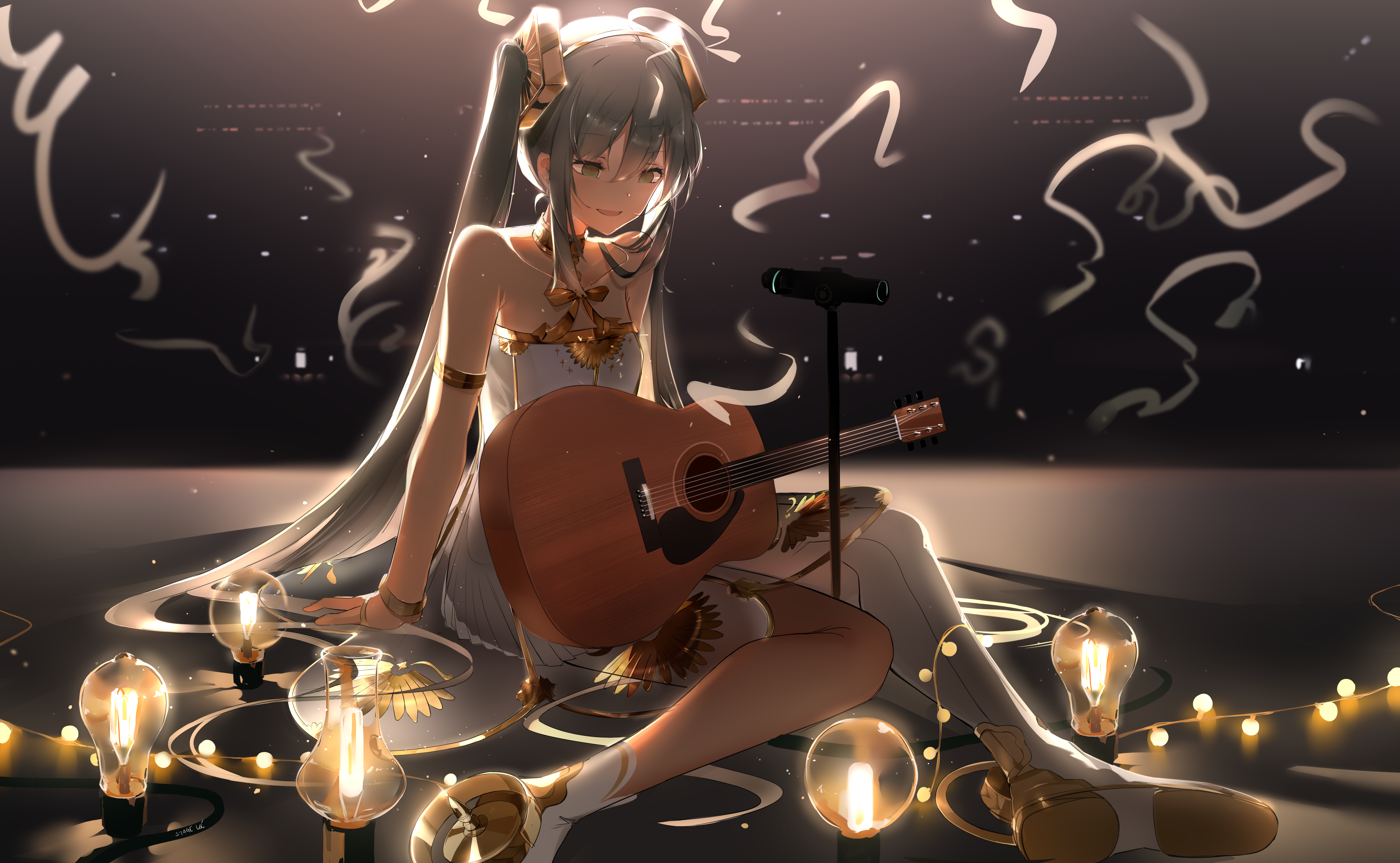 Hatsune Miku with Guitar on Stage HD Wallpaper