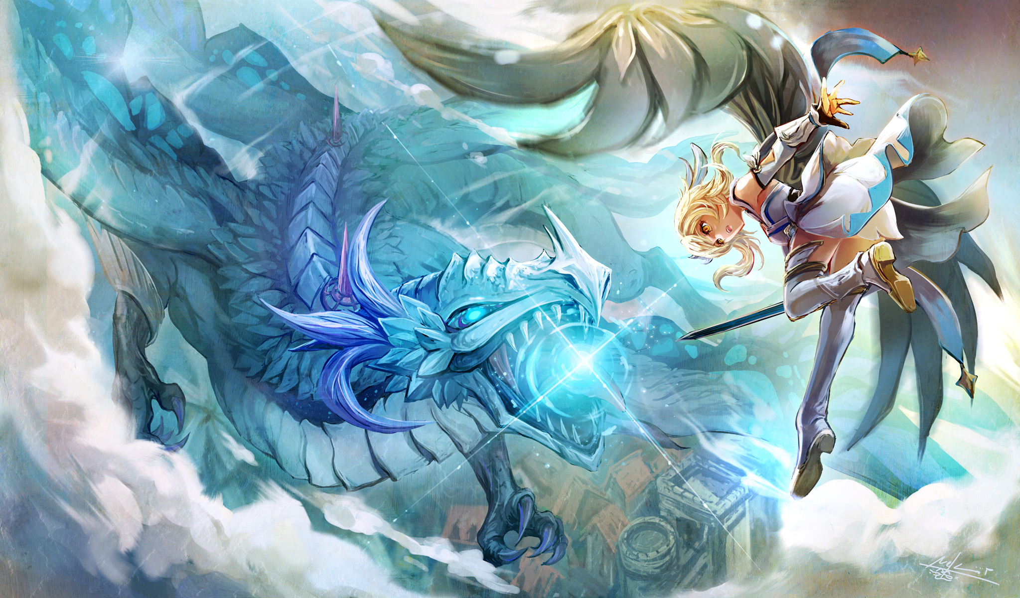 Lumine and Dvalin from Genshin Impact HD Wallpaper