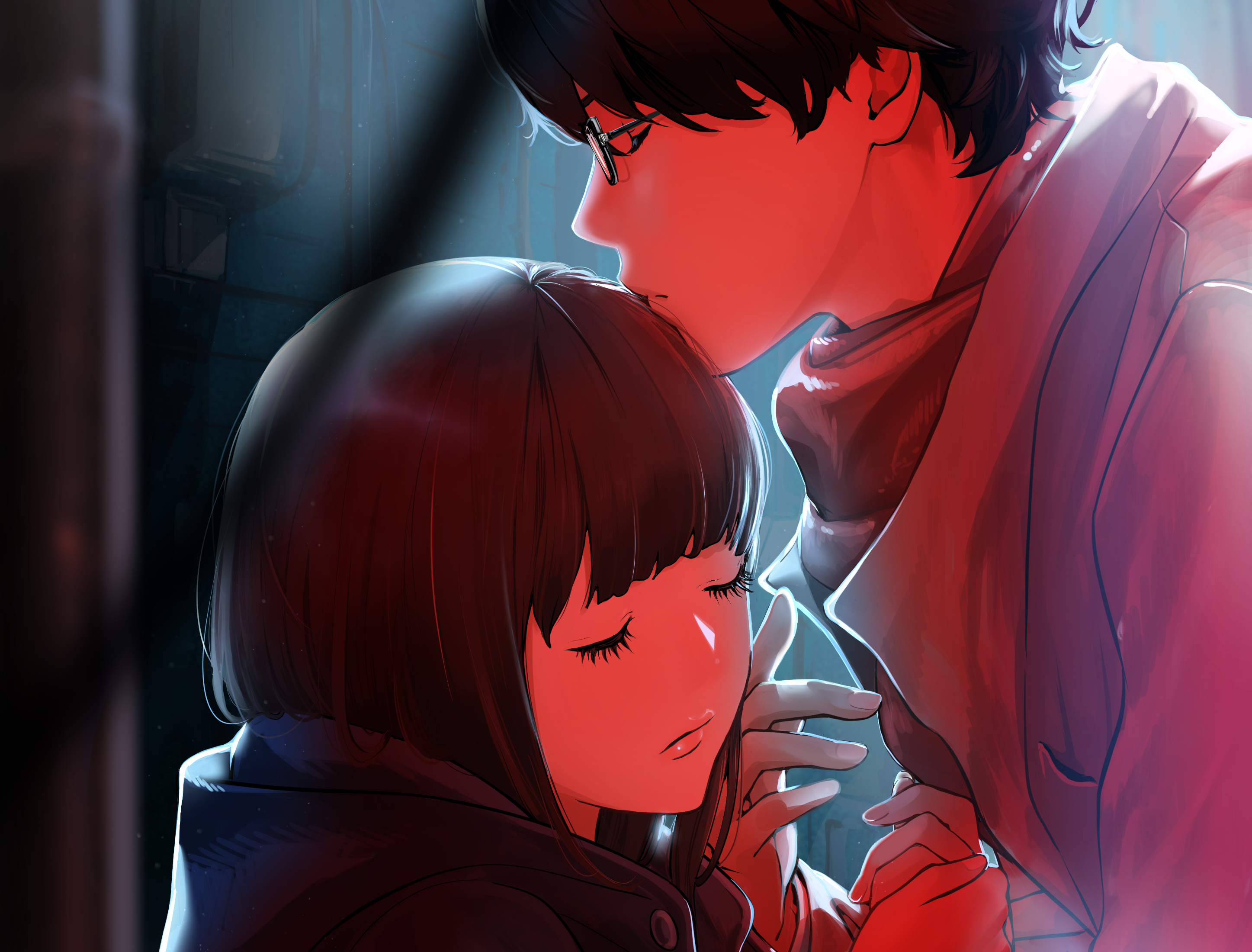 Anime couple sharing an intimate moment HD Wallpaper