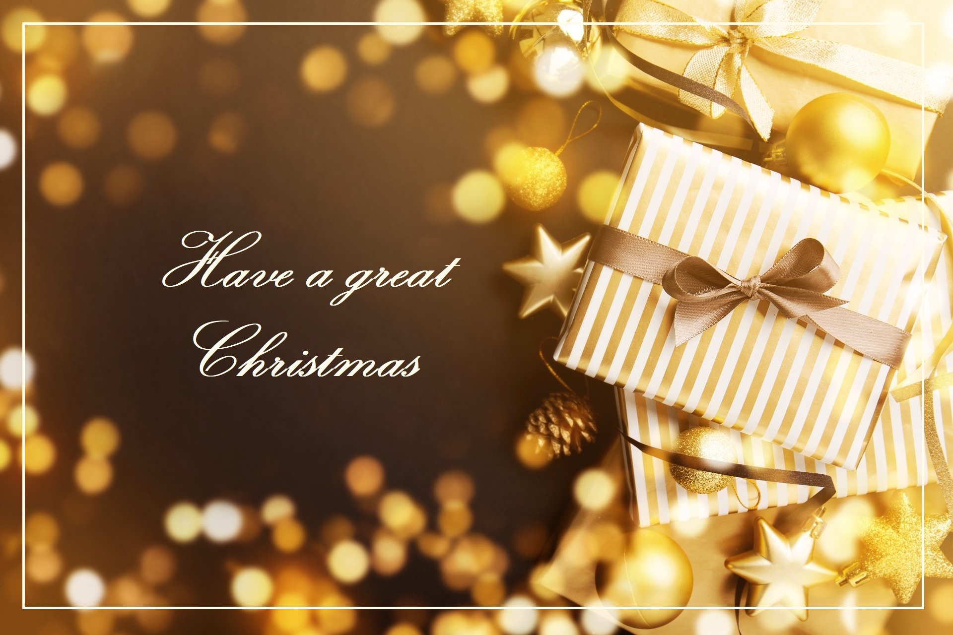 Christmas gifts and ornaments with bokeh lights HD Wallpaper
