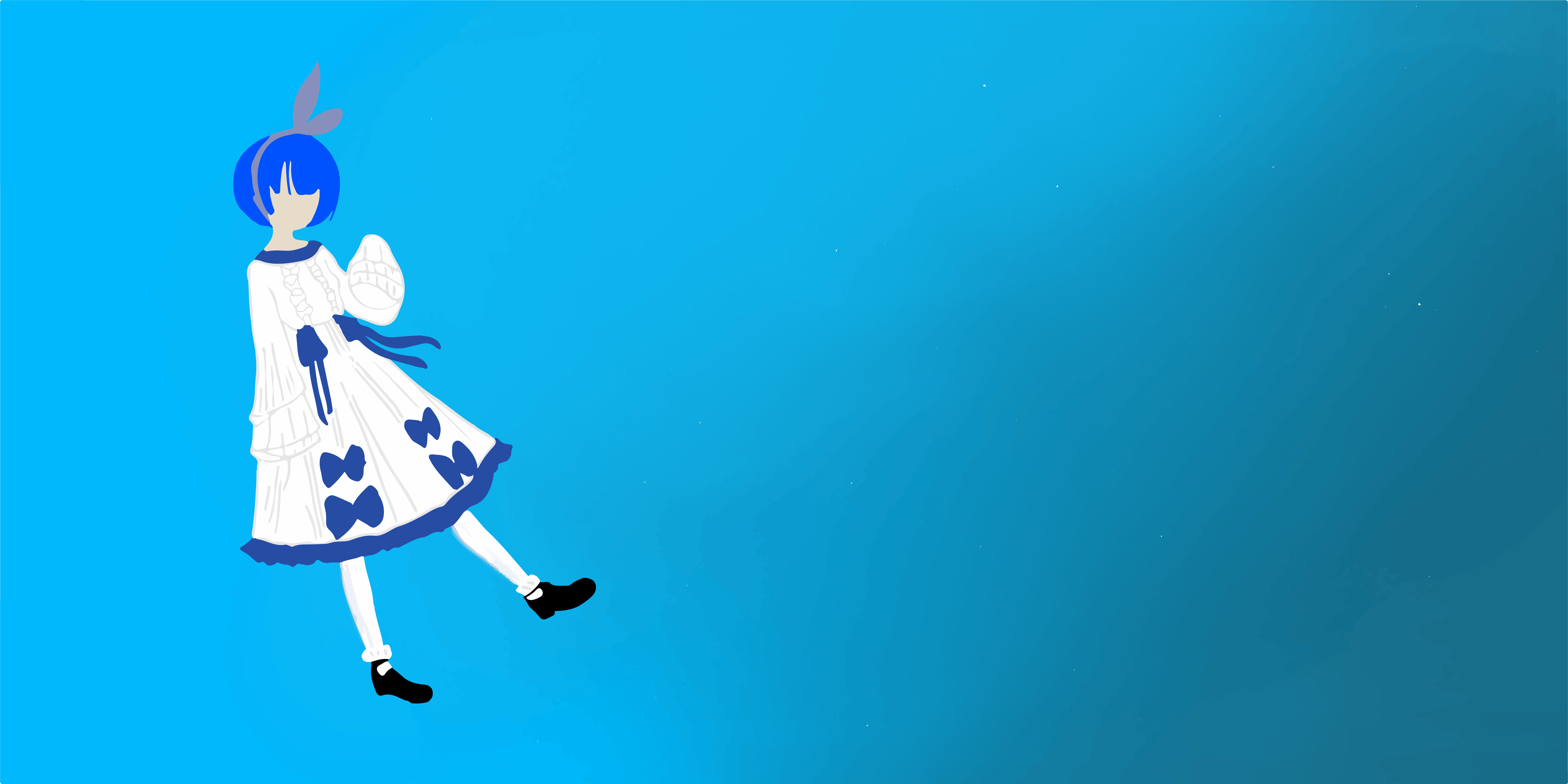 Girl in white dress with blue bows HD Wallpaper