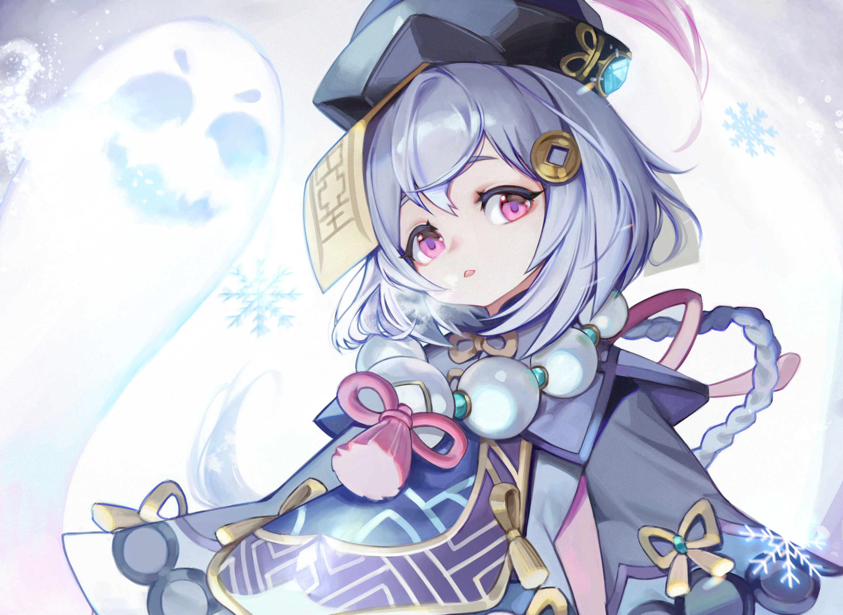 Qiqi from Genshin Impact with ghosts HD Wallpaper