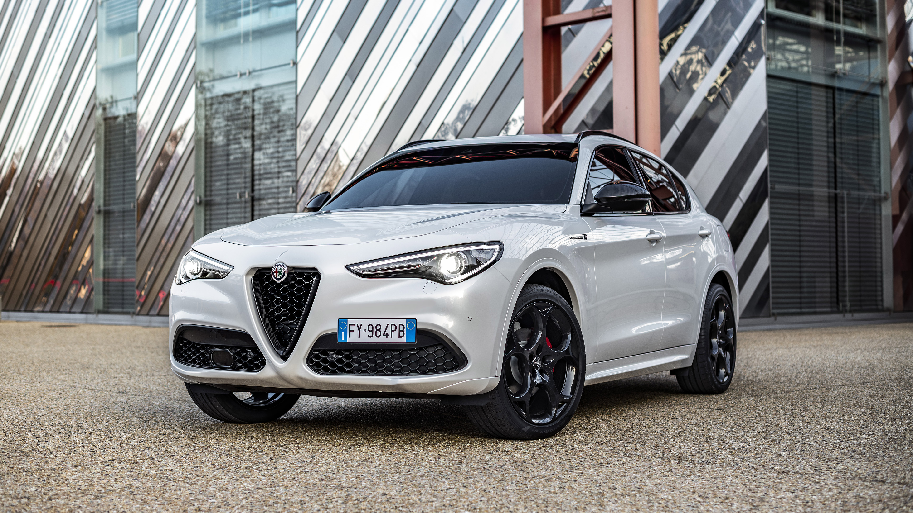 White Alfa Romeo Stelvio Veloce Ti SUV HD Wallpaper