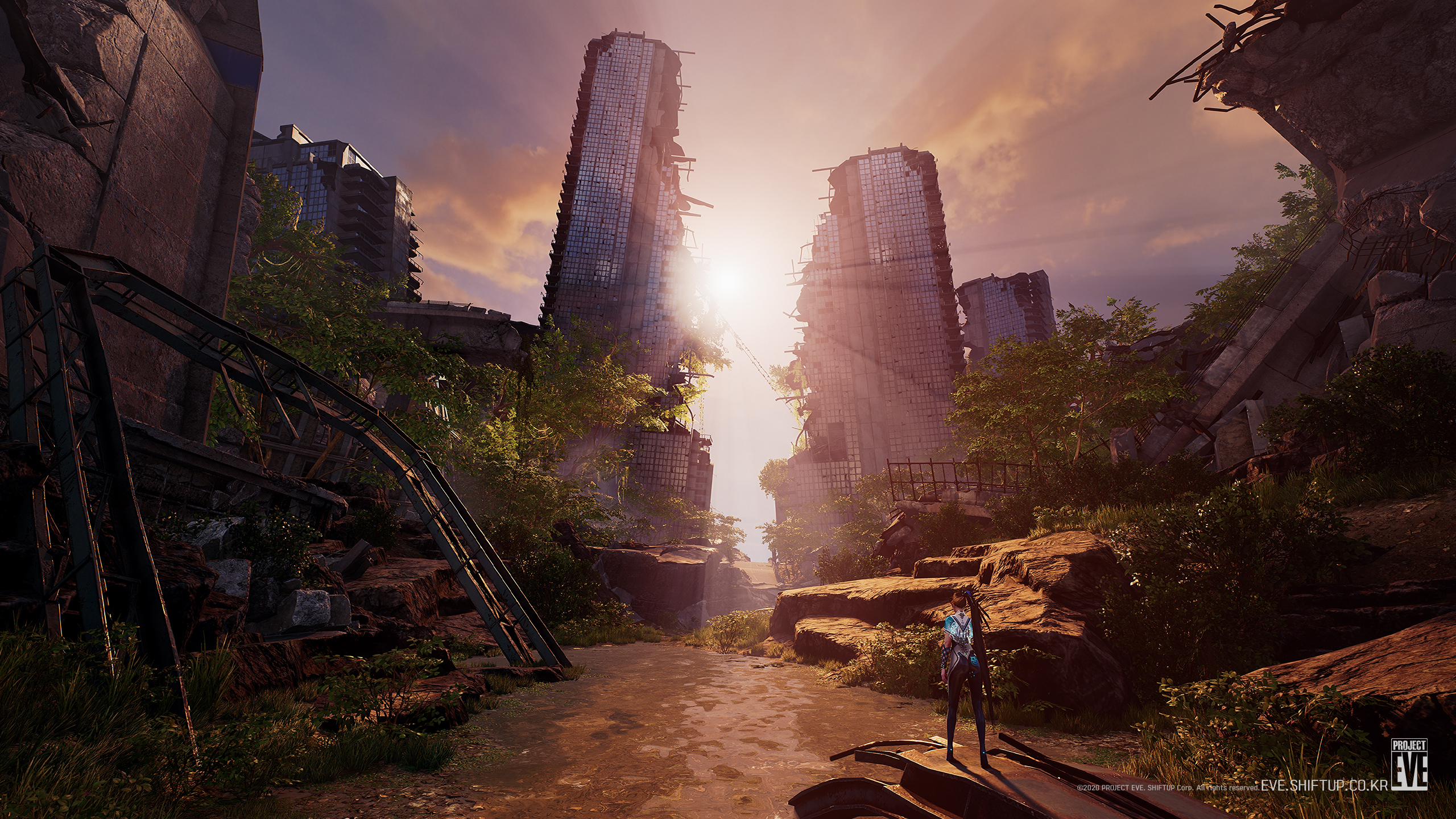 Project EVE character in ruined city HD Wallpaper
