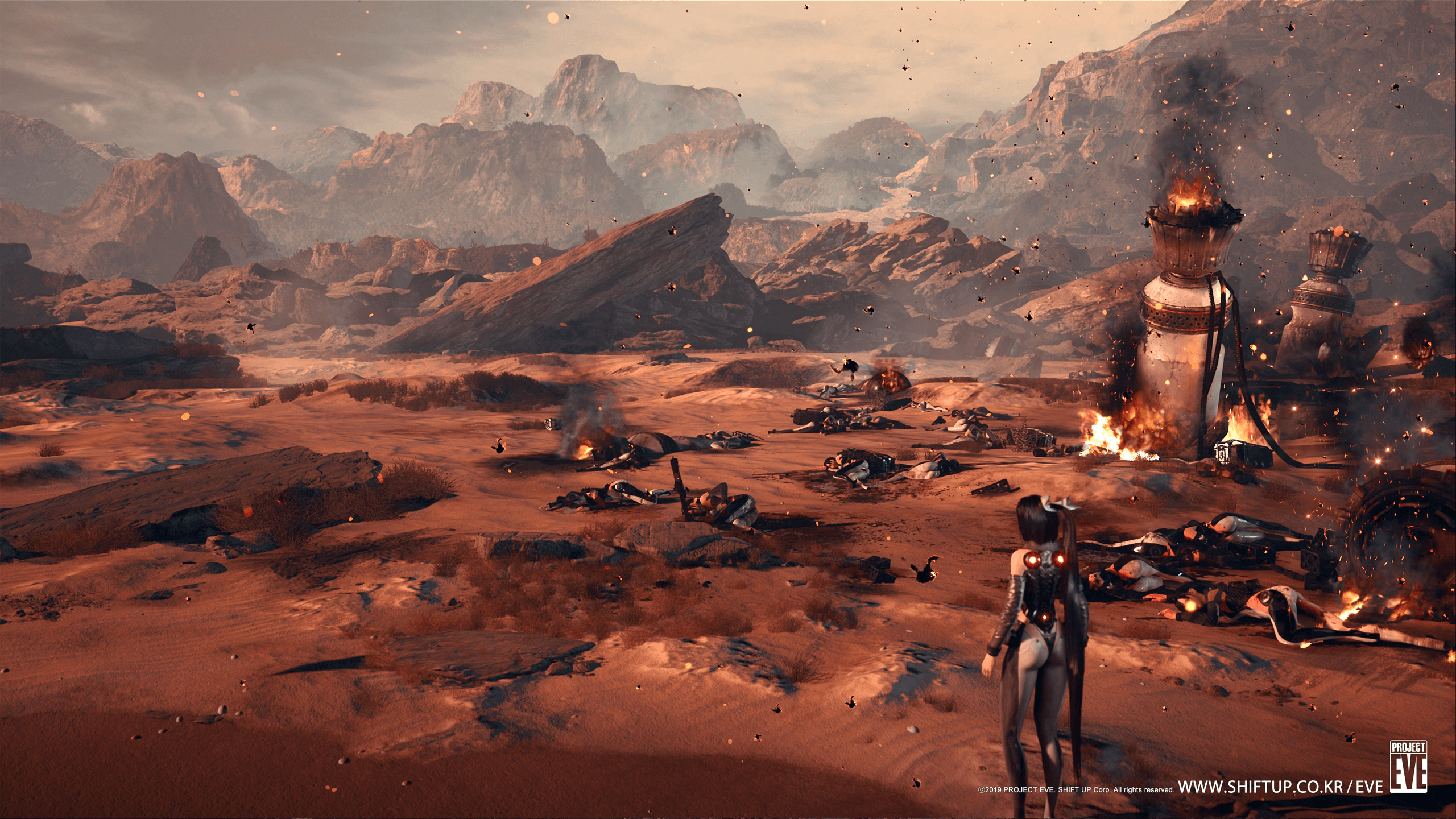 Project EVE wasteland with destroyed structures and bodies HD Wallpaper