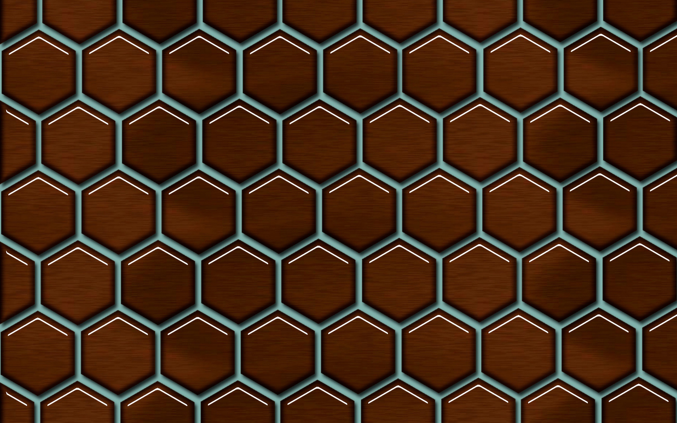 Brown Hexagonal Pattern with Blue Outline HD Wallpaper