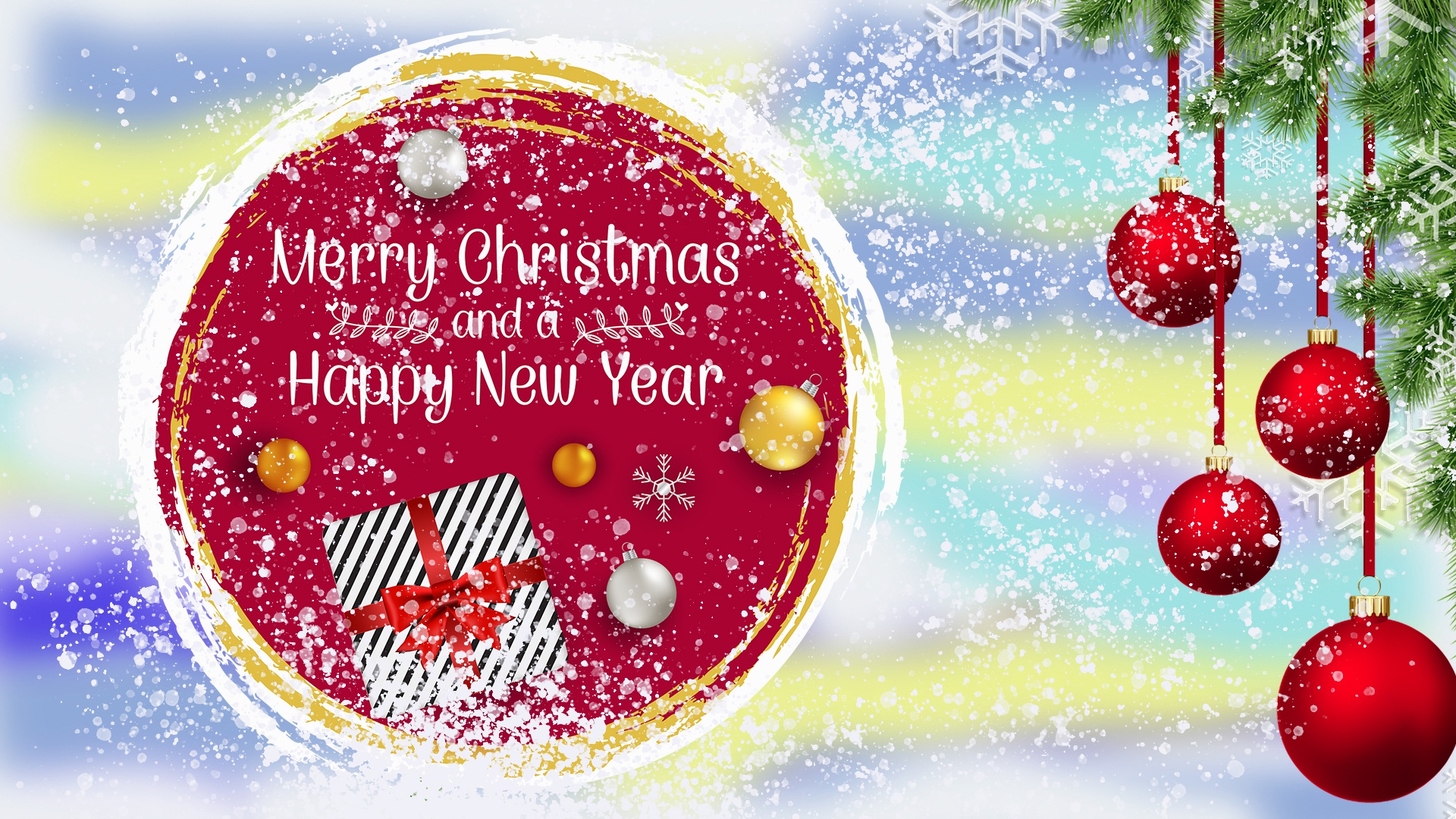 Merry Christmas and Happy New Year Ornaments HD Wallpaper