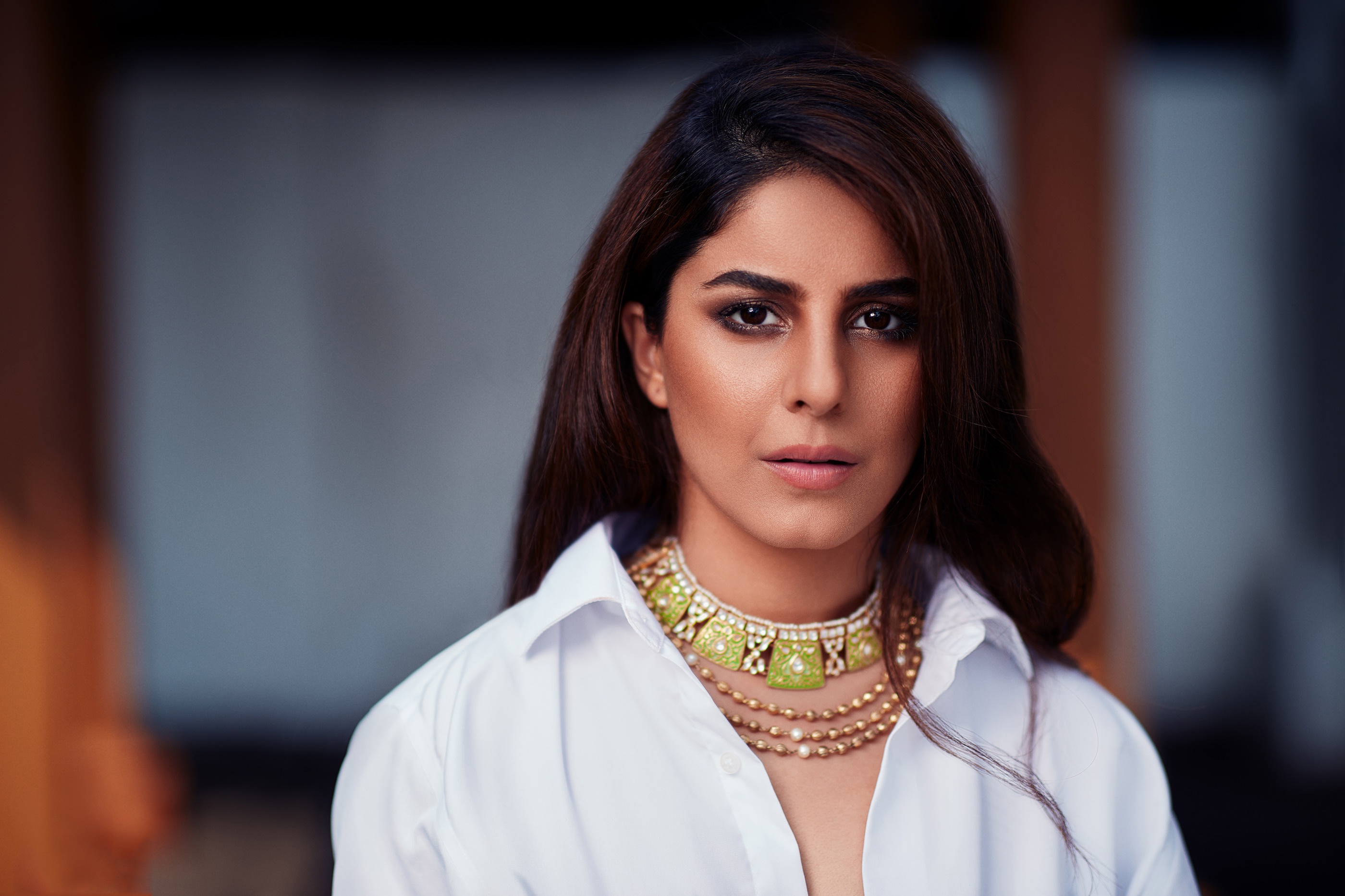 Isha Talwar wearing a white shirt and necklace HD Wallpaper