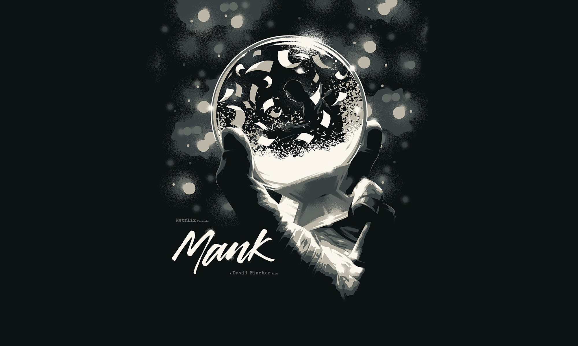 Mank movie poster with a hand holding a snow globe HD Wallpaper