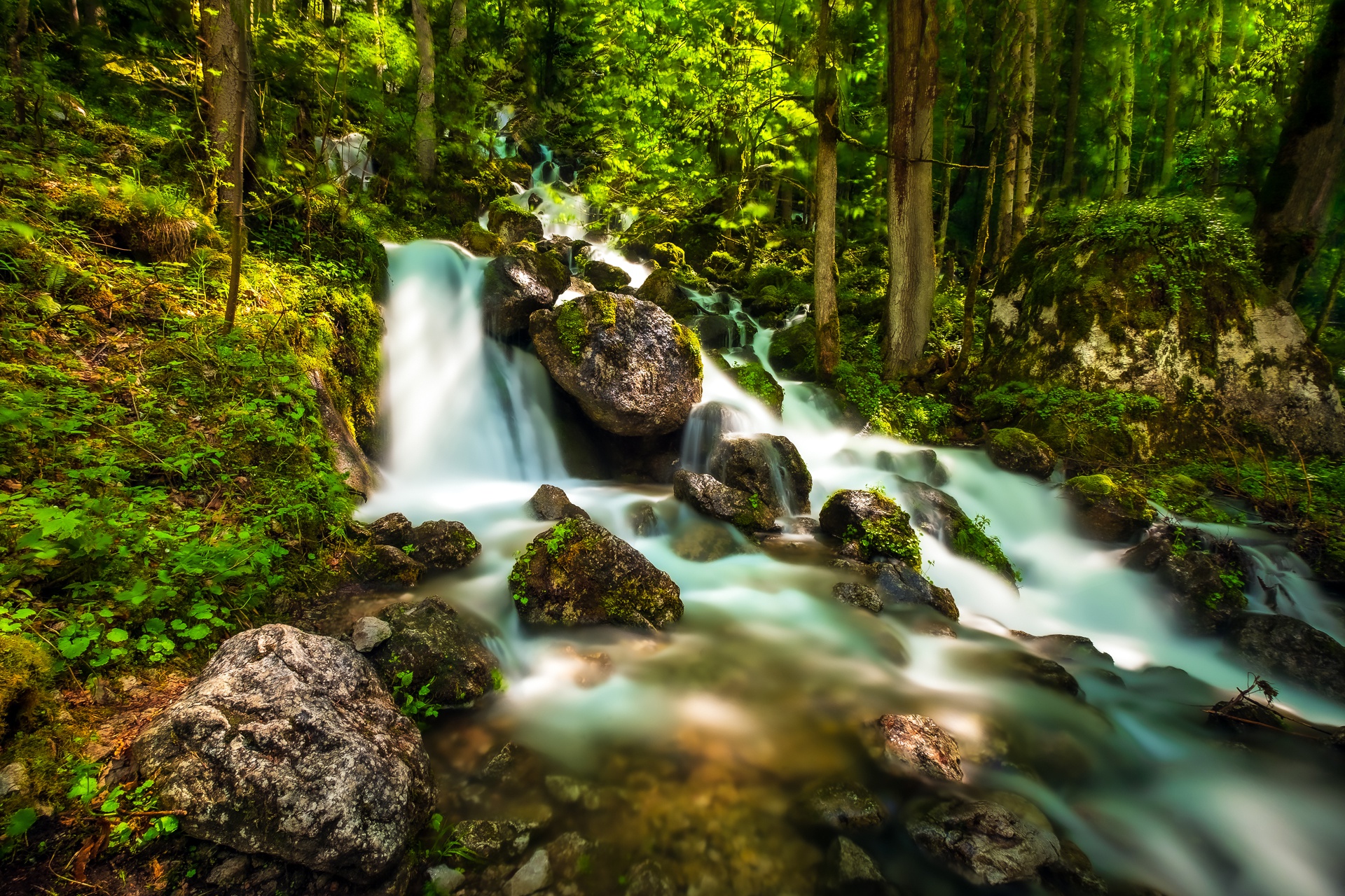 Waterfall in a Bavarian Forest, Germany HD Wallpaper