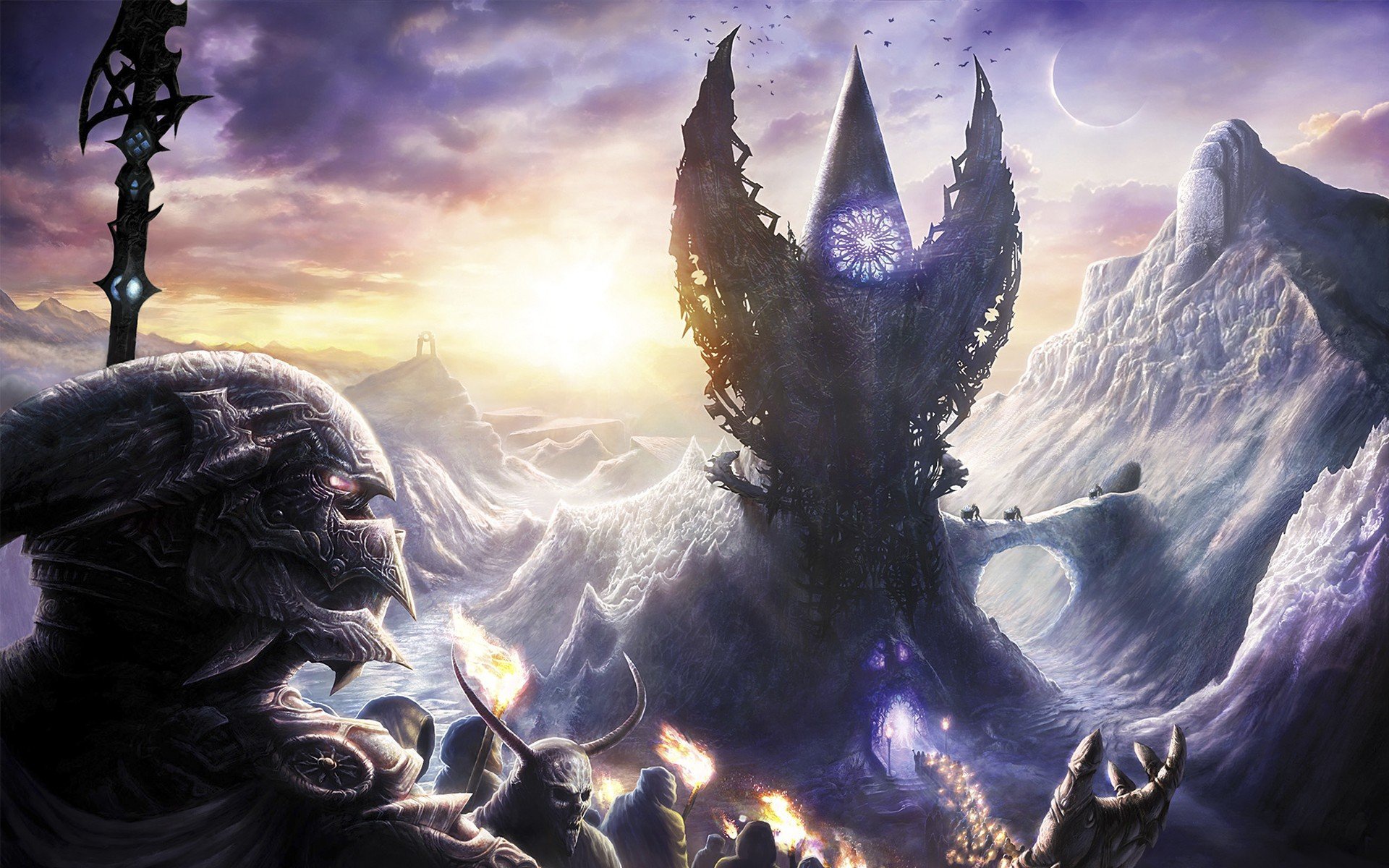 Fantasy warrior with a sword and a dark tower HD Wallpaper