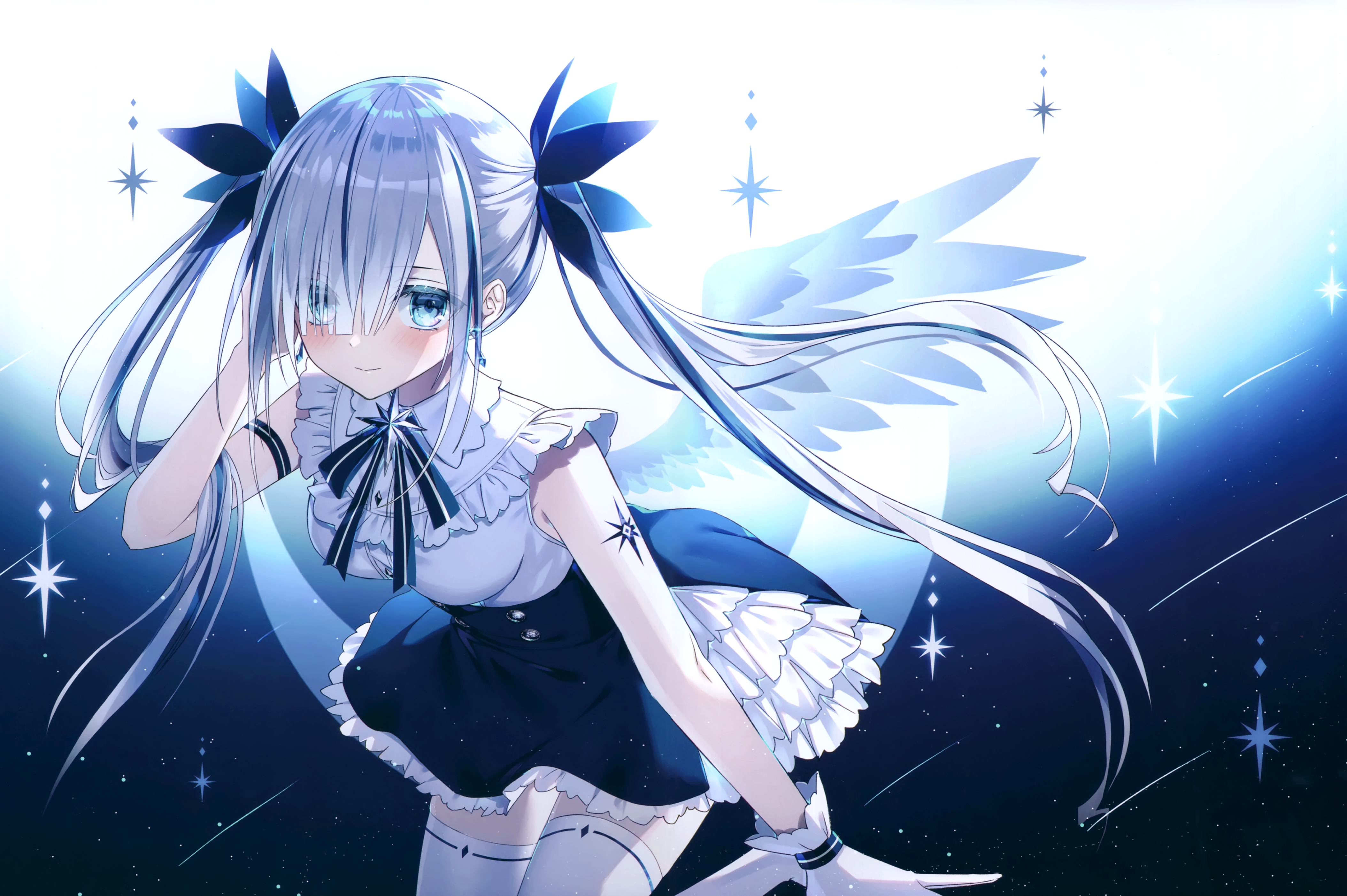 Angel with white hair and blue eyes HD Wallpaper