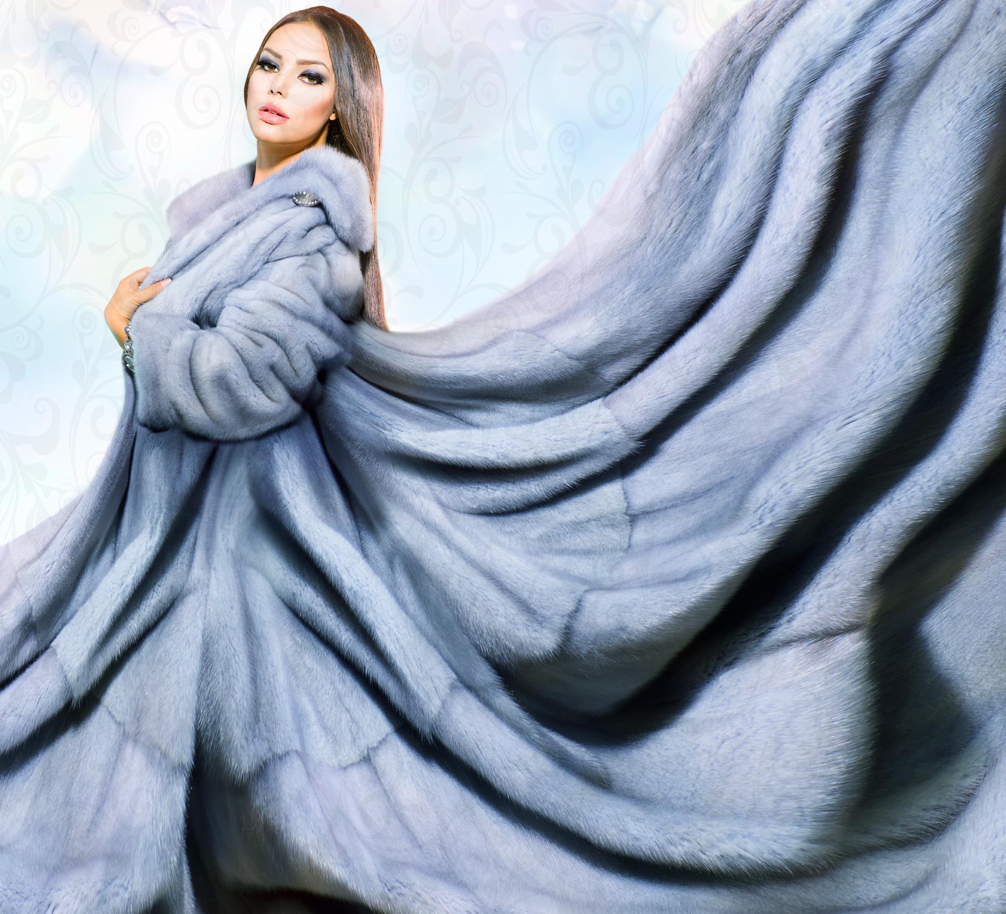 Anna Subbotina in a long fur coat HD Wallpaper