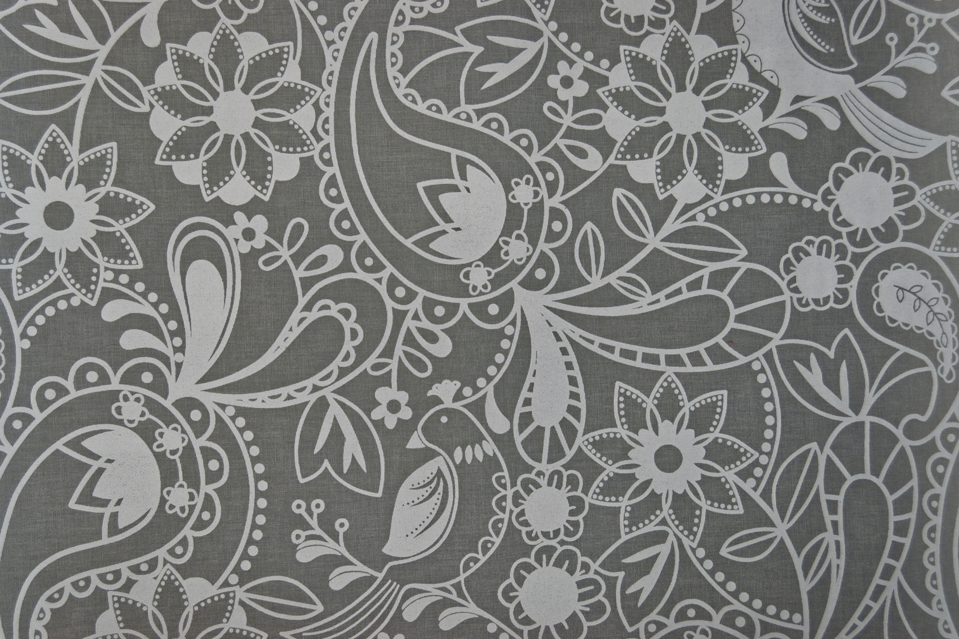 White paisley and floral pattern on gray background HD Wallpaper