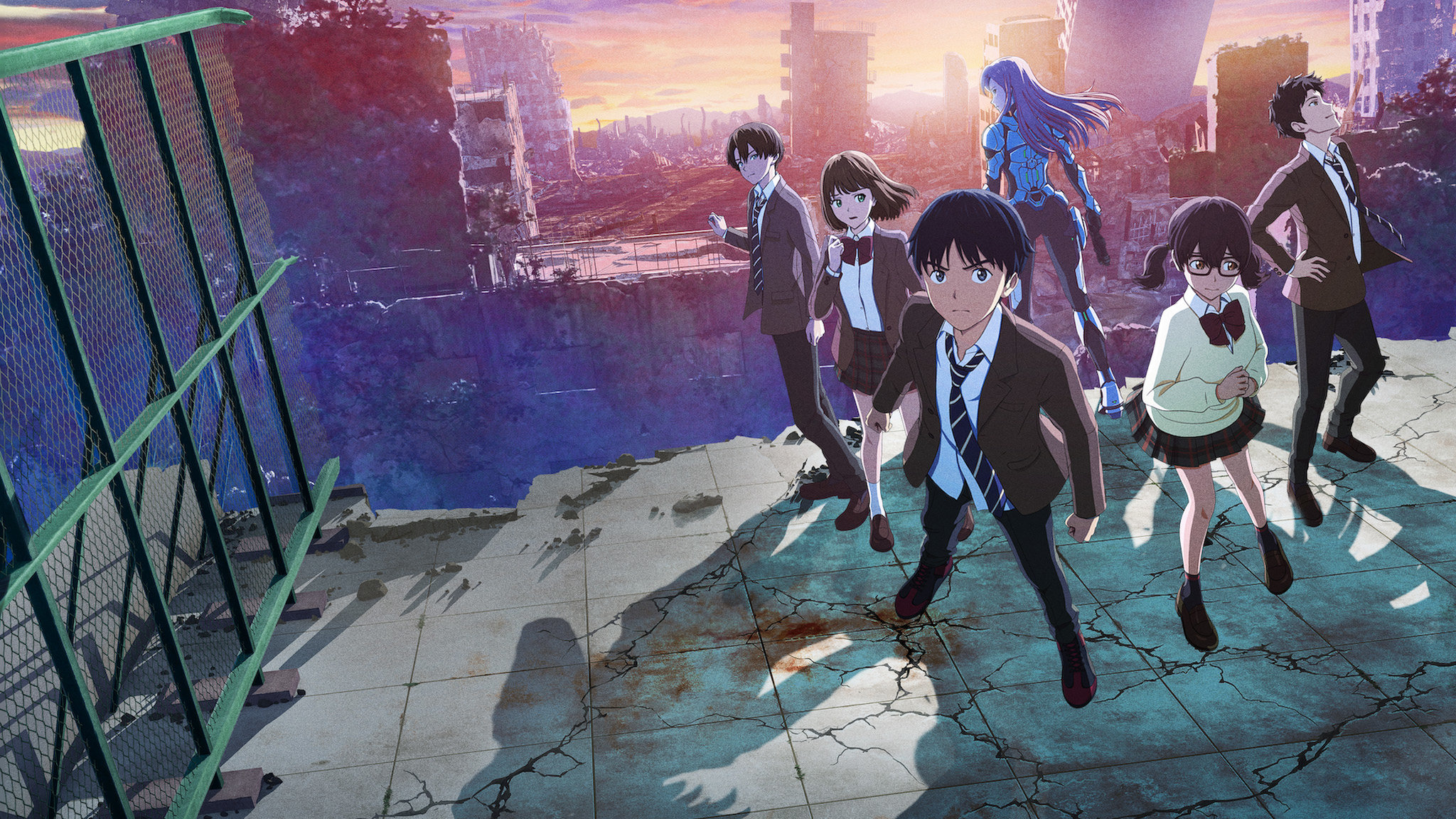 Anime characters in a destroyed city HD Wallpaper