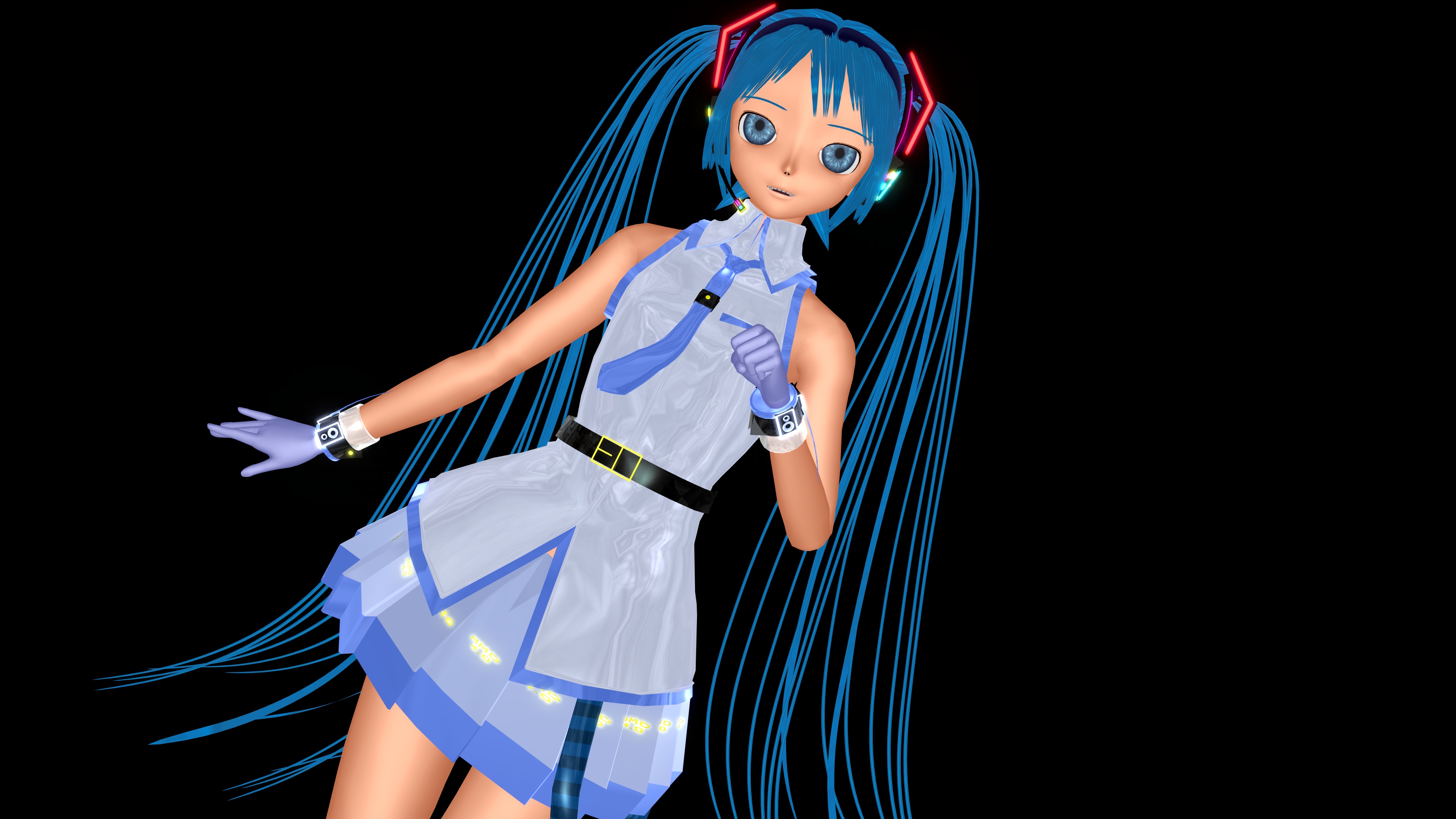 Hatsune Miku with blue hair and pigtails HD Wallpaper