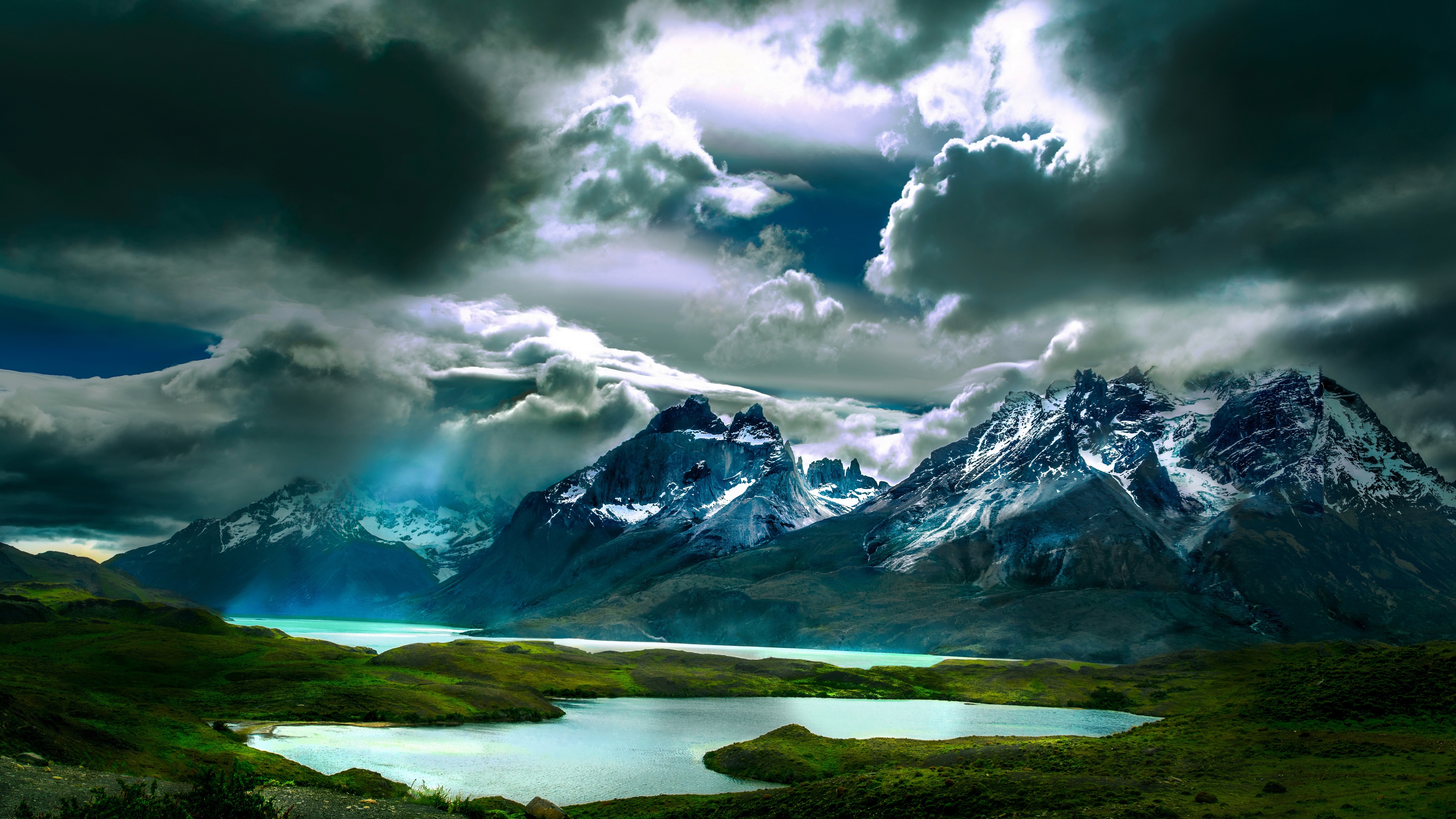 Mountain Lake with Dramatic Clouds 4K HD Wallpaper