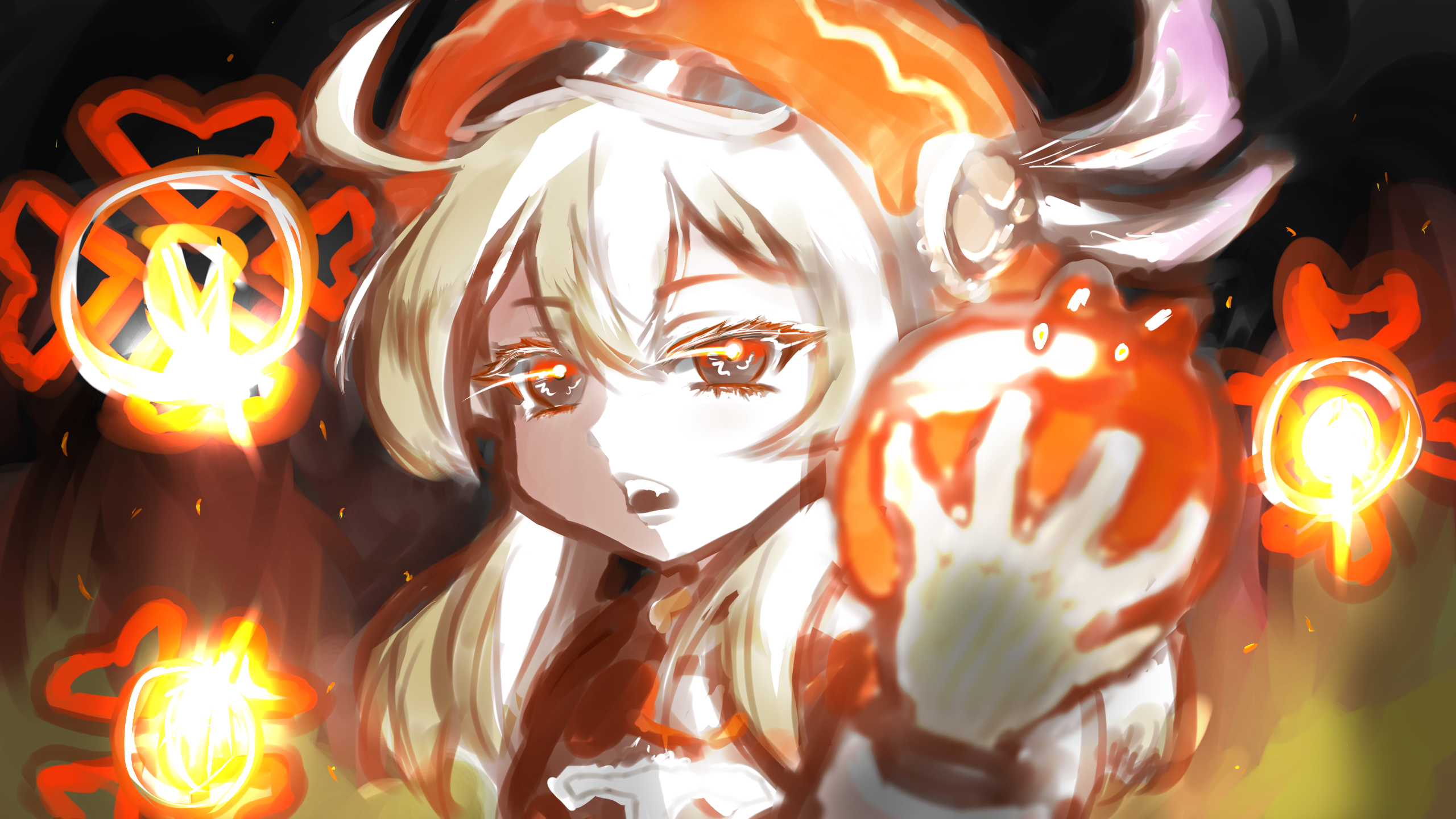Klee from Genshin Impact with fiery bombs HD Wallpaper