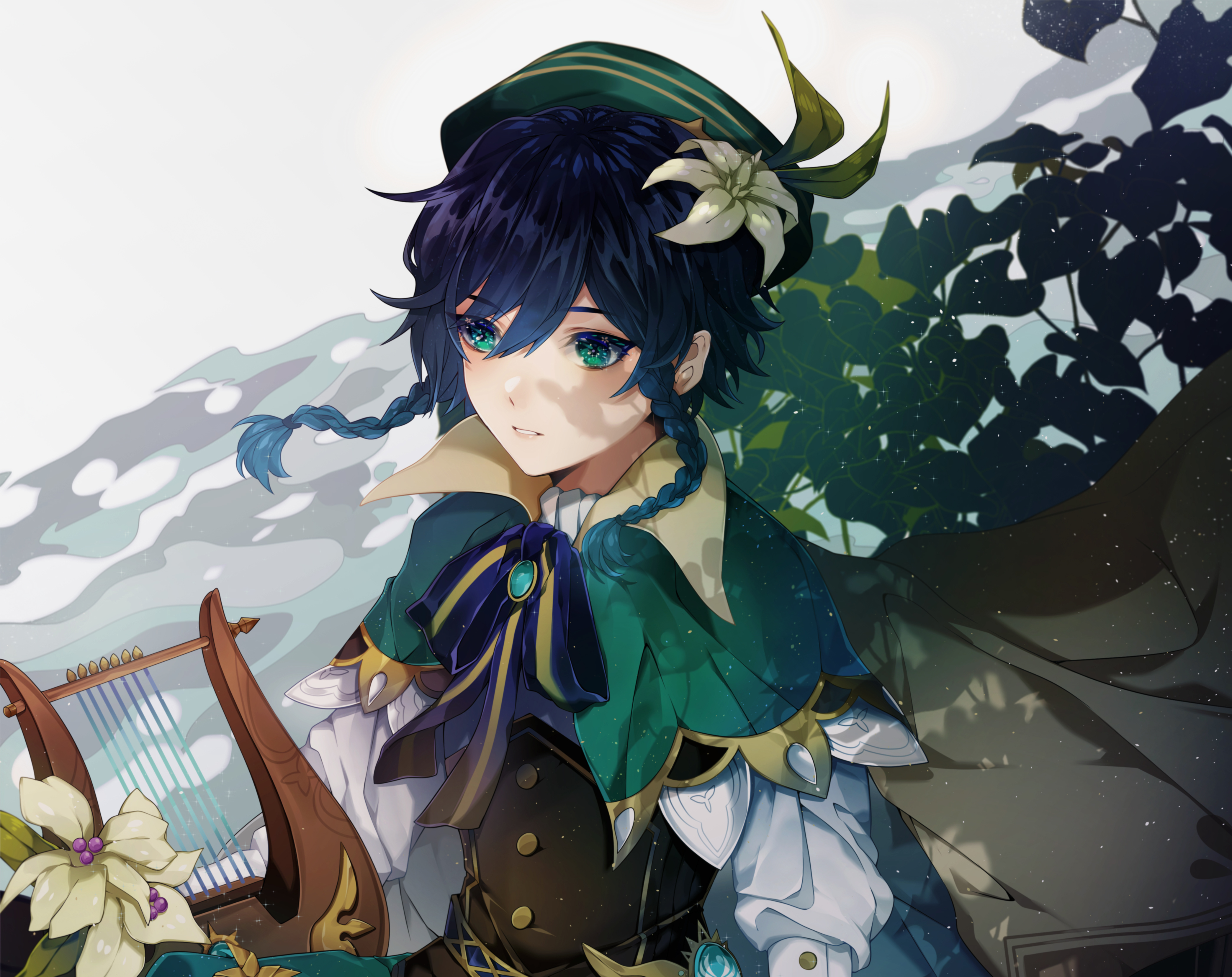 Venti from Genshin Impact with Lyre HD Wallpaper