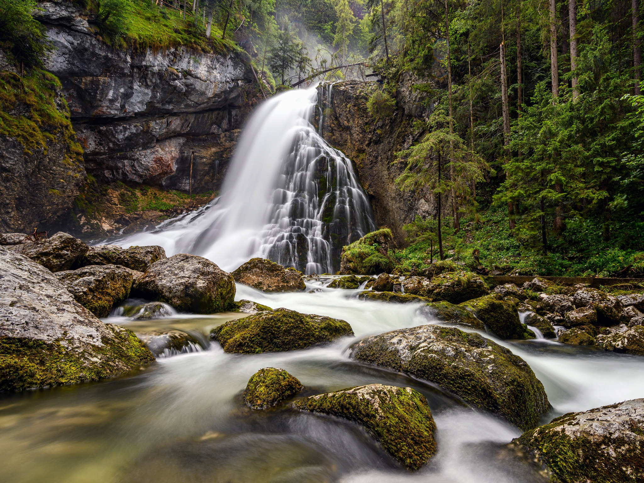 Golling Waterfall and Schwarzbach Creek in Austria HD Wallpaper
