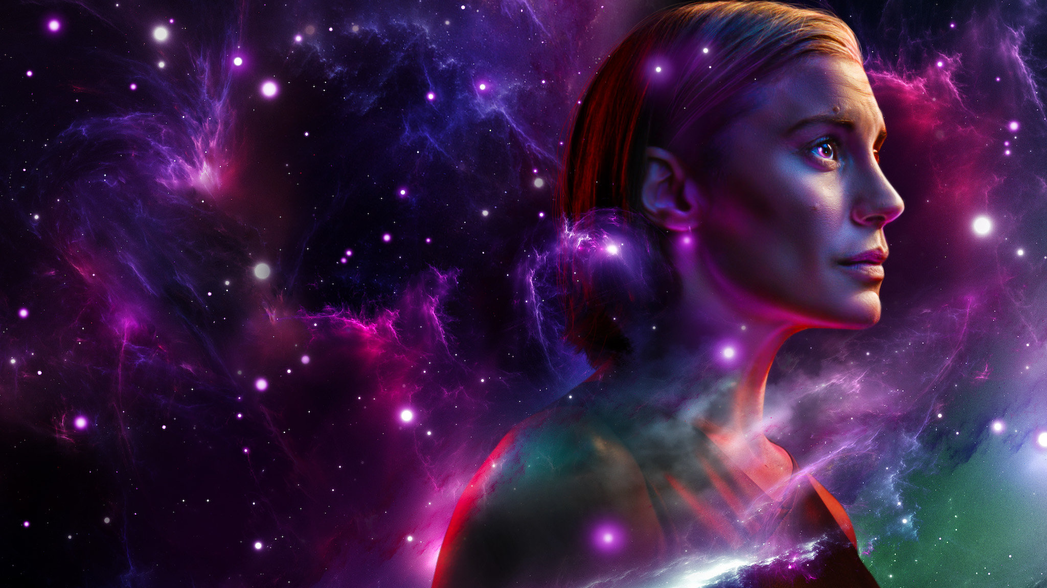 Woman in Space Nebula HD Wallpaper