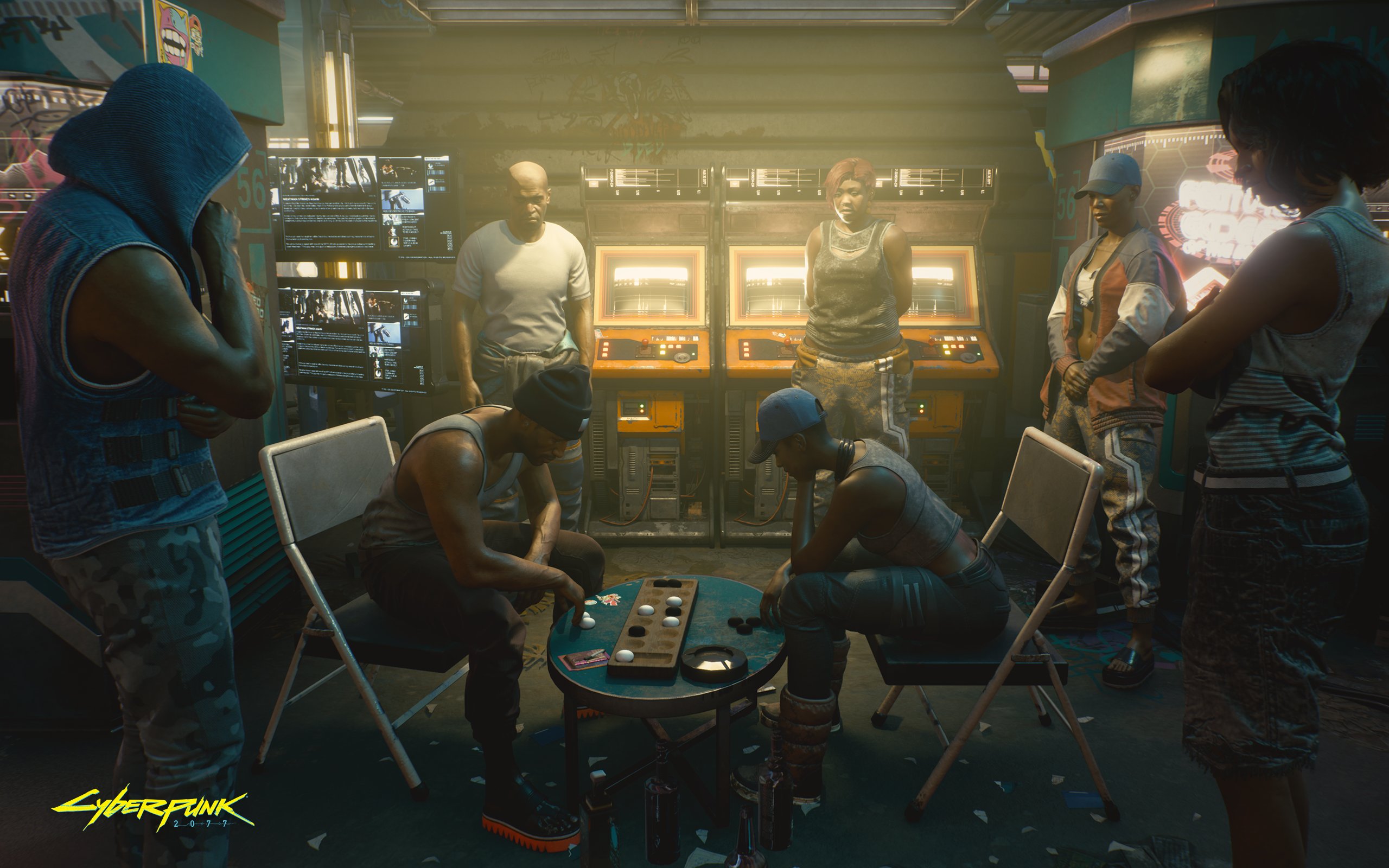 Cyberpunk 2077 characters playing a board game HD Wallpaper