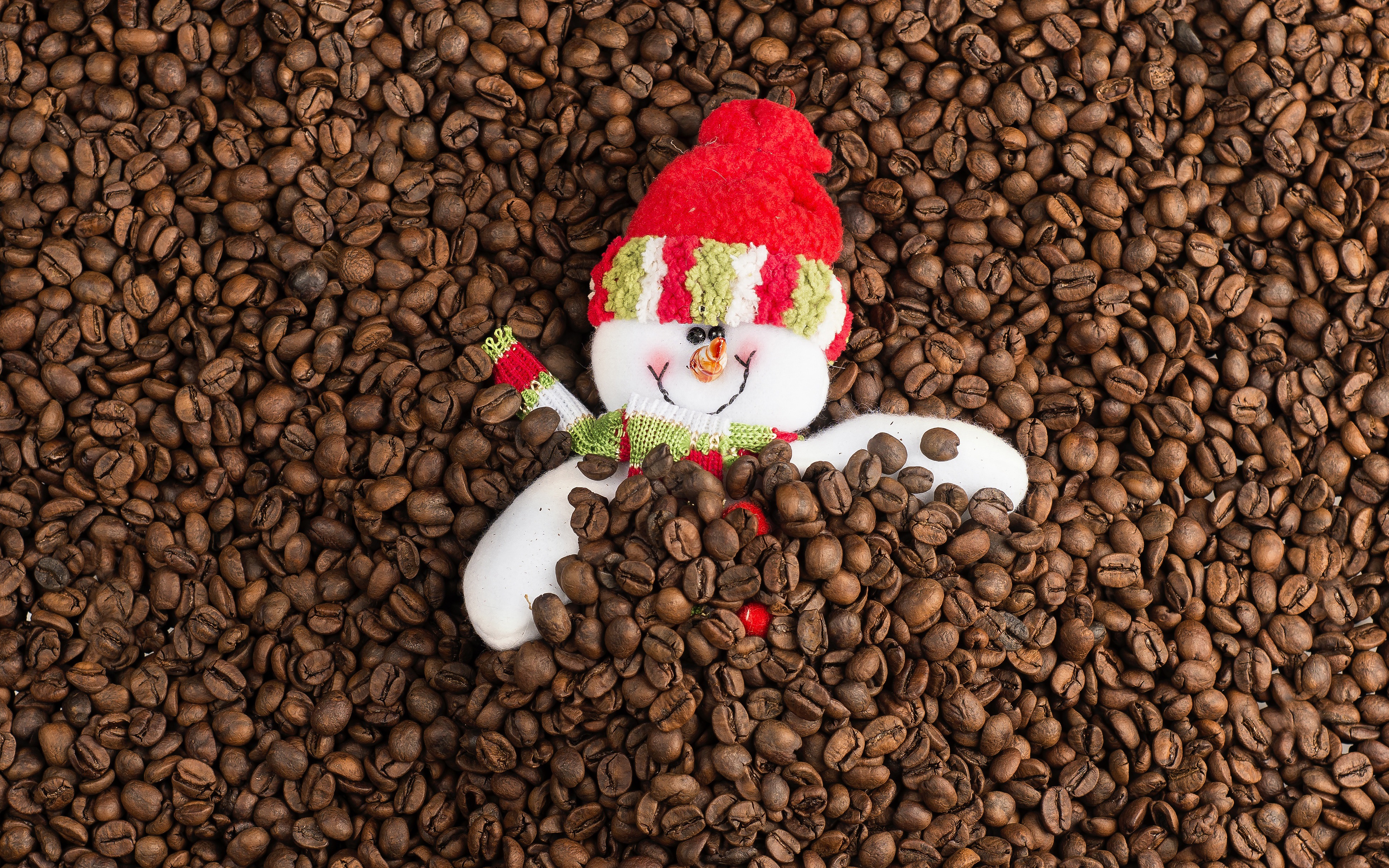 Snowman in Coffee Beans HD Wallpaper