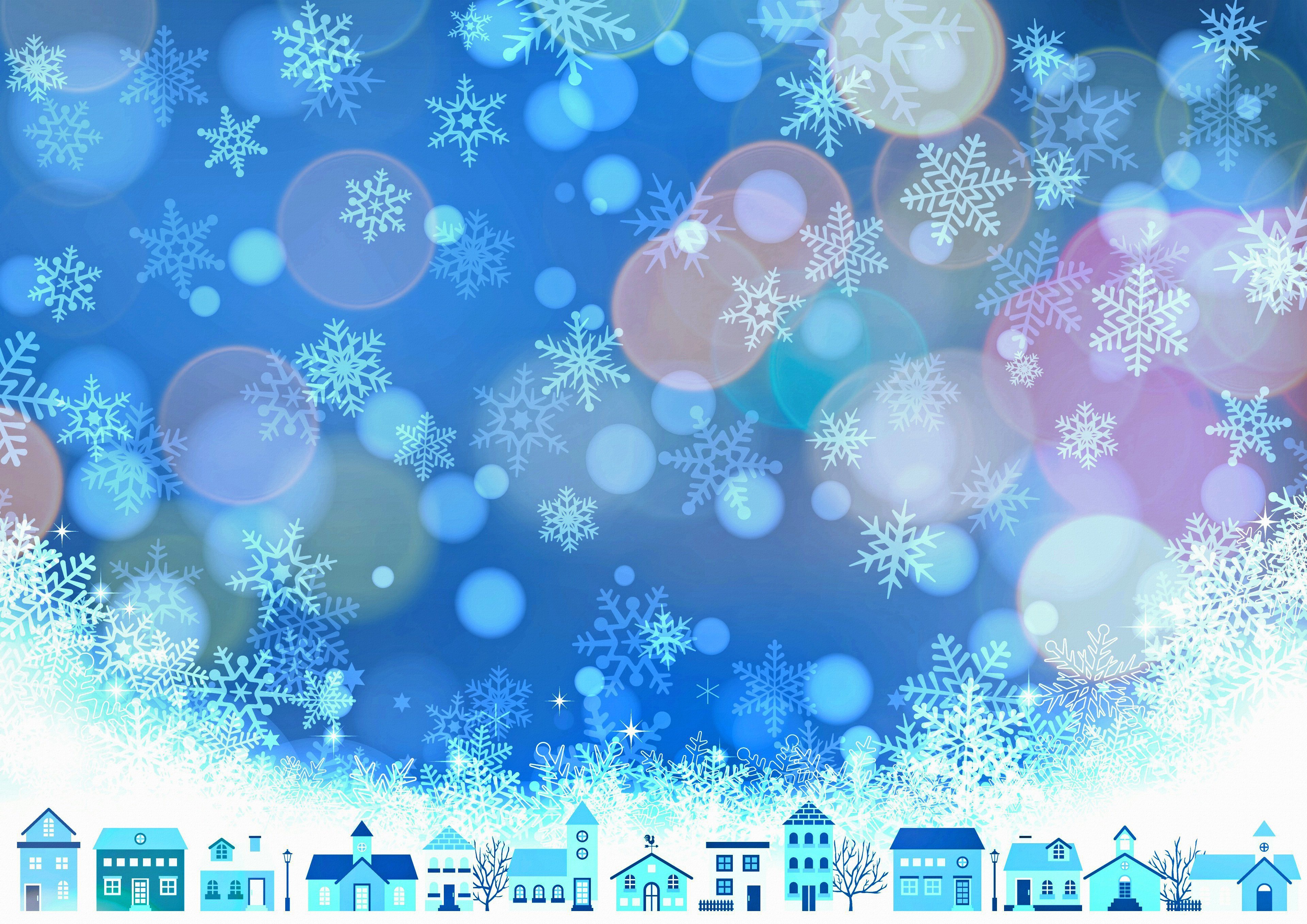 Artistic Snowflake 4K Winter Houses HD Wallpaper