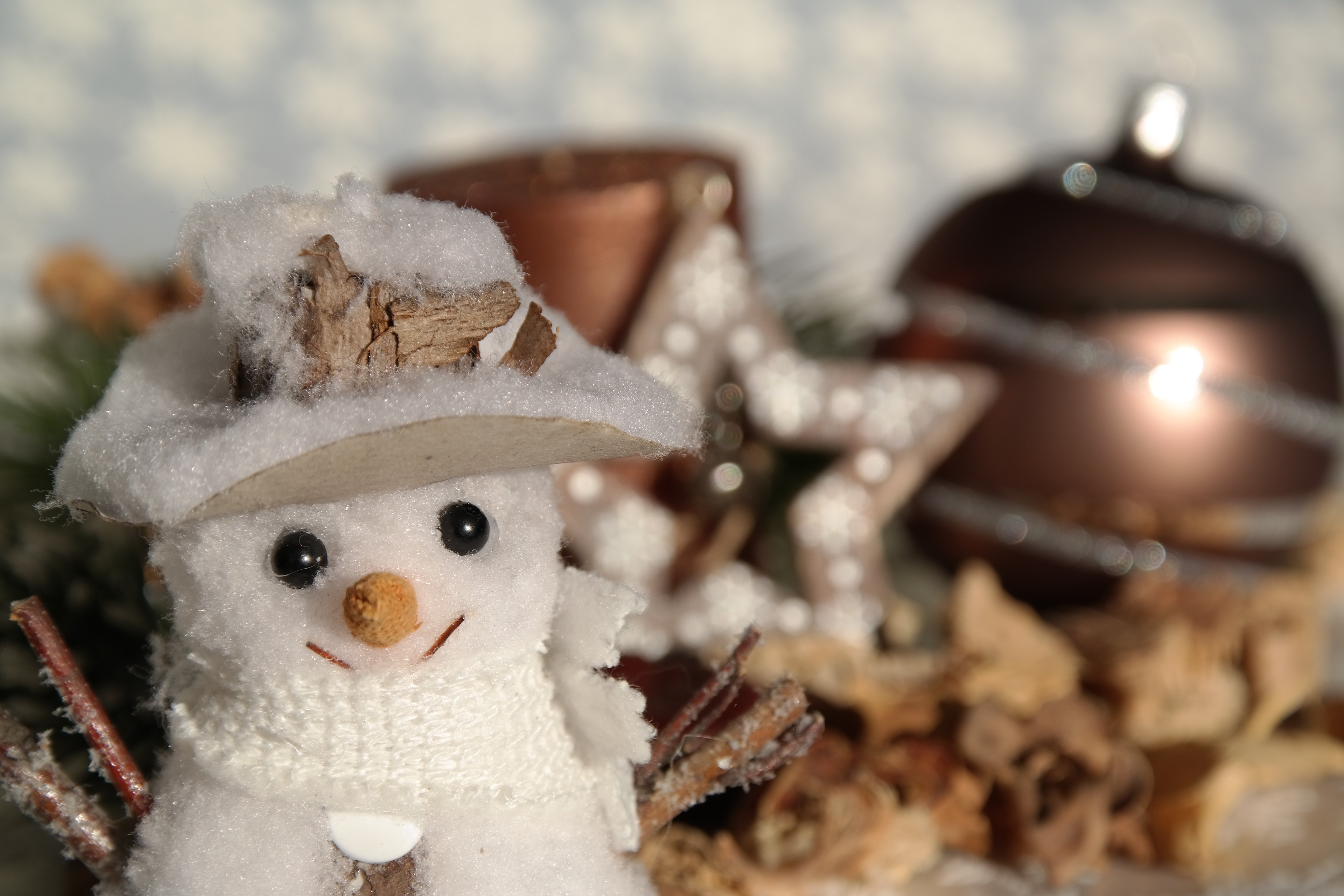 Christmas Snowman with Ornaments HD Wallpaper