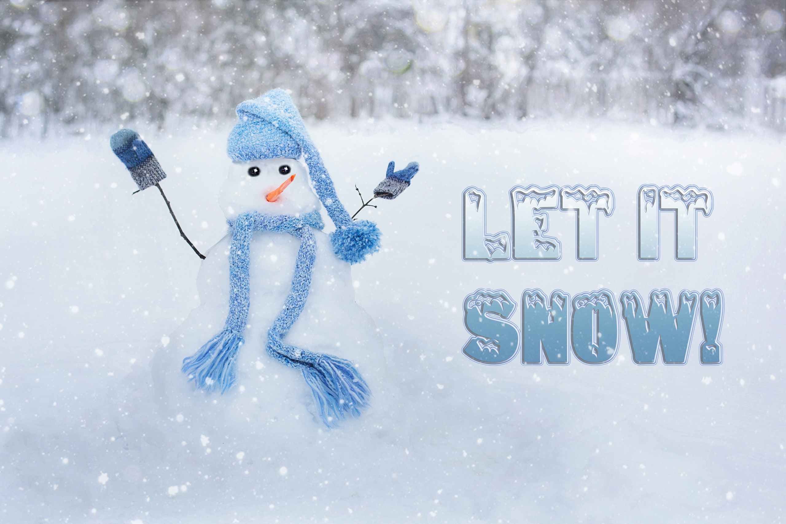 Let it Snow! Snowman in Winter HD Wallpaper