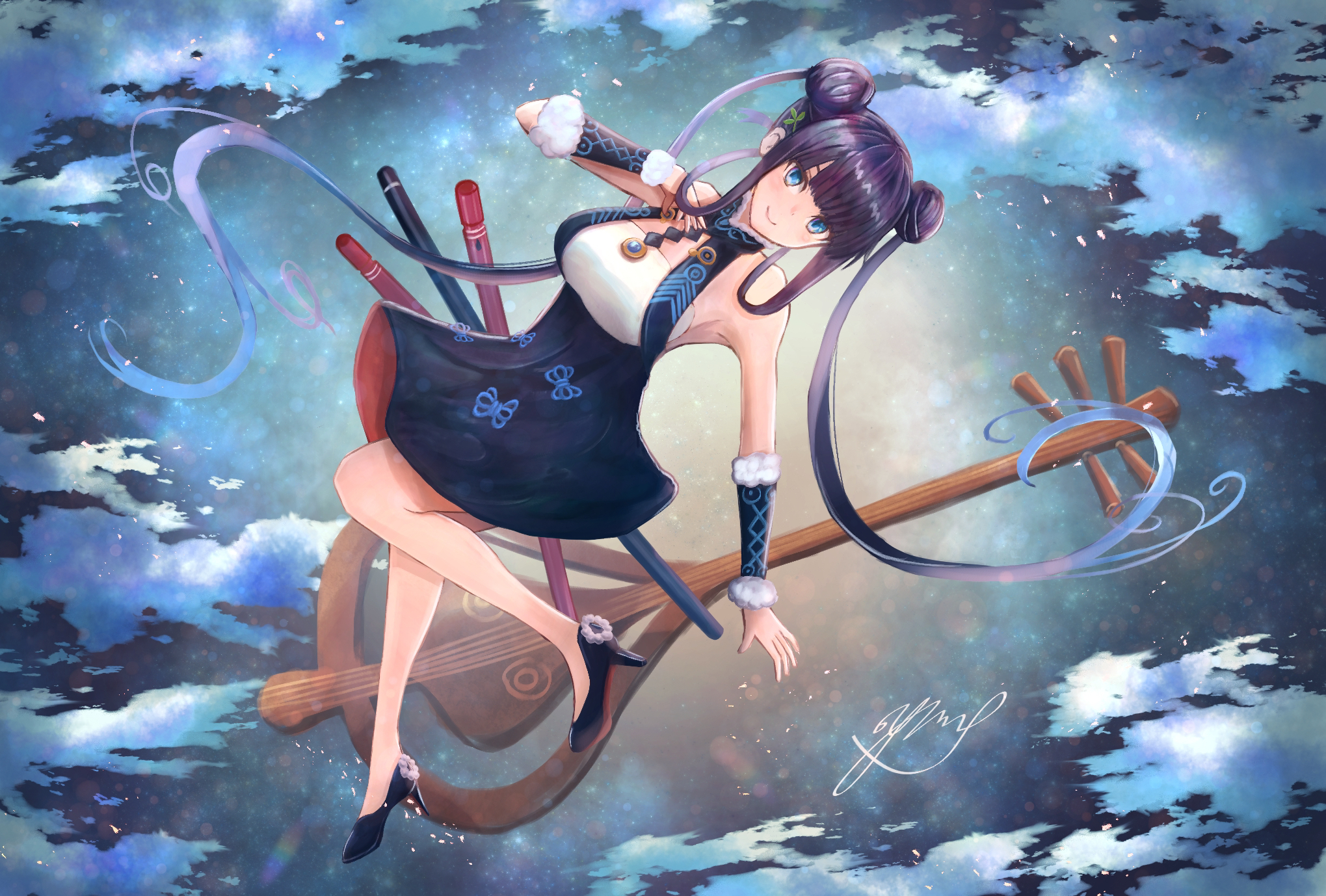 Yang Guifei from Fate/Grand Order with a Chinese lute HD Wallpaper