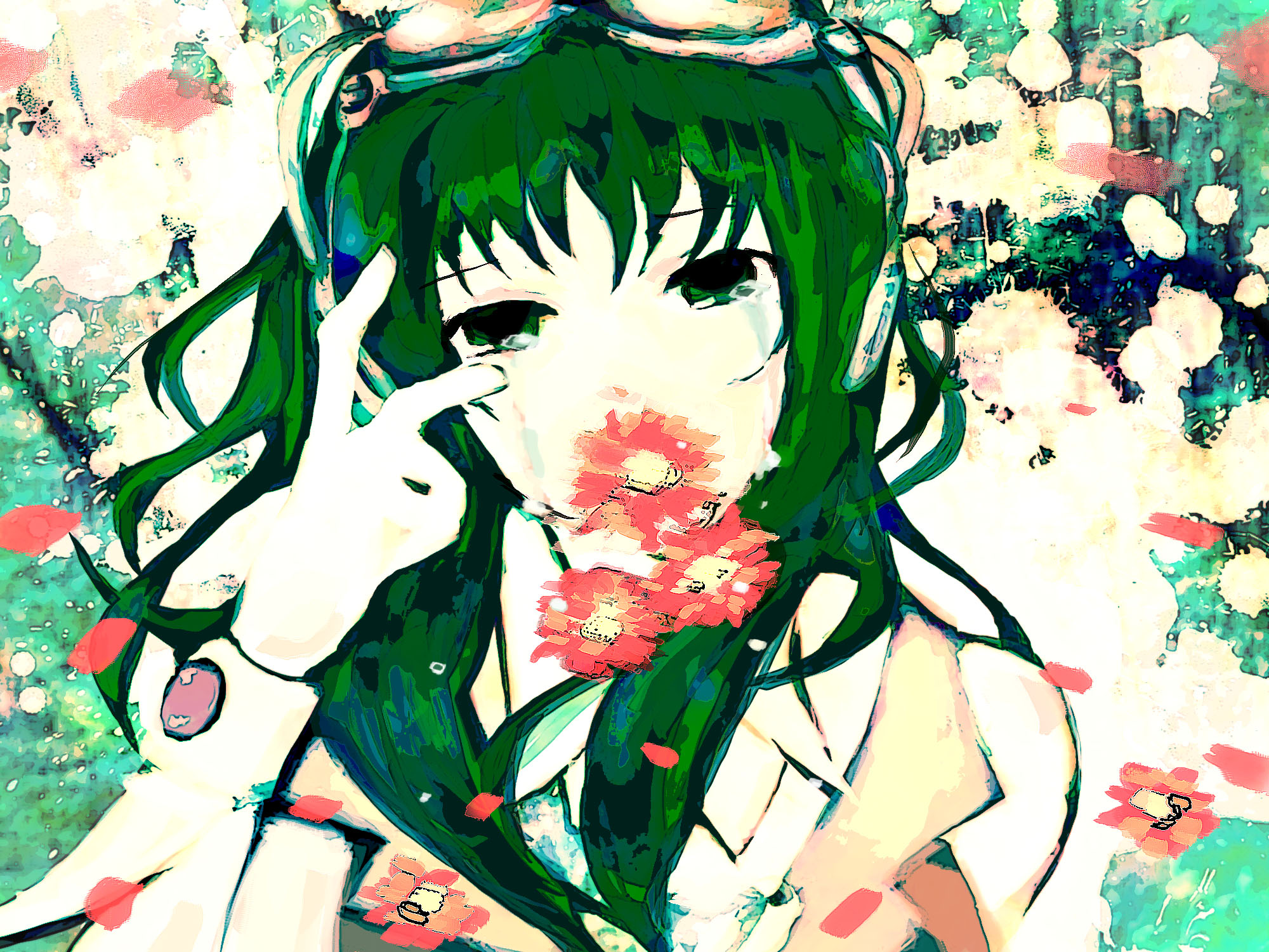 GUMI from Vocaloid with flowers HD Wallpaper