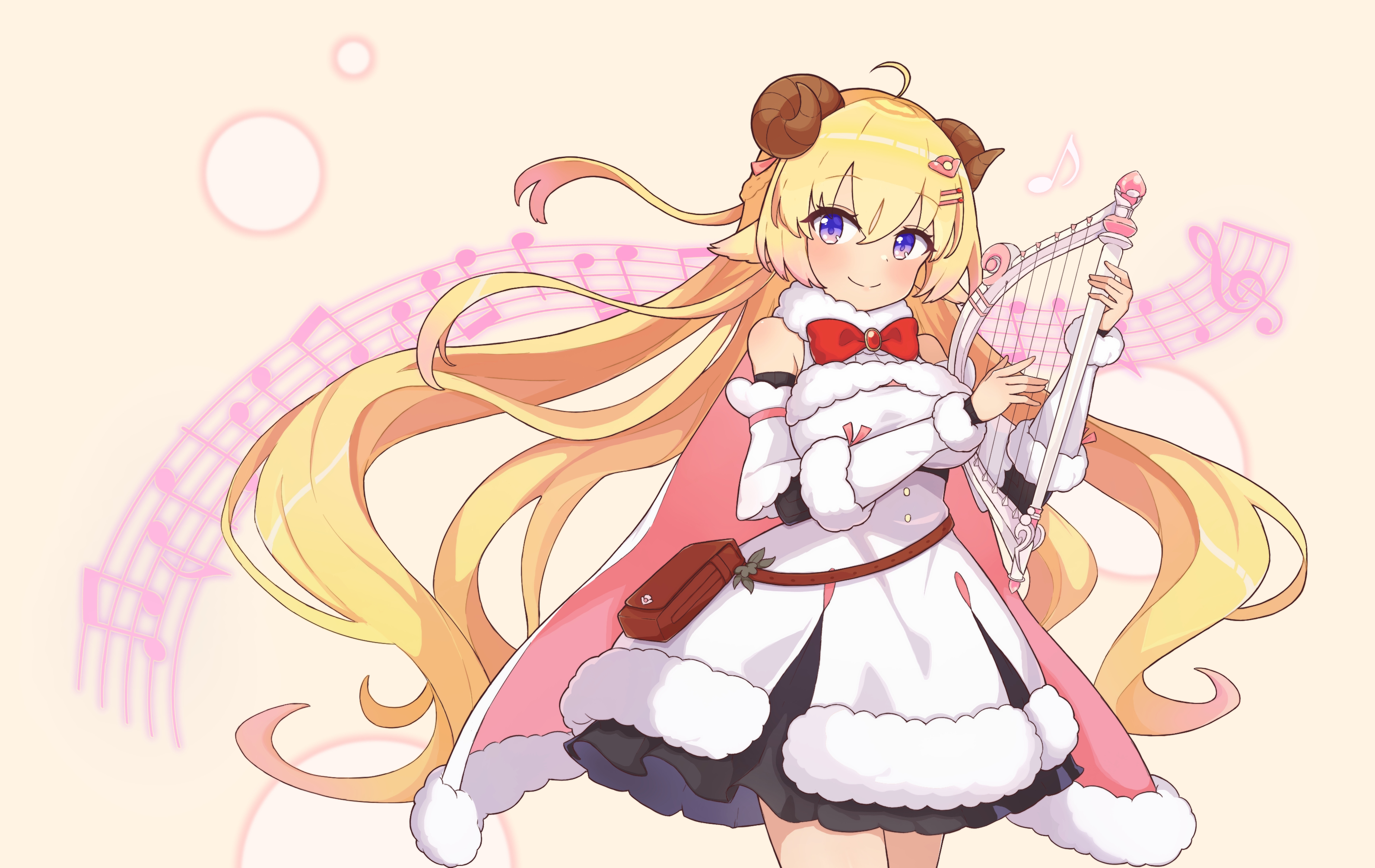 Tsunomaki Watame from Hololive playing a harp HD Wallpaper