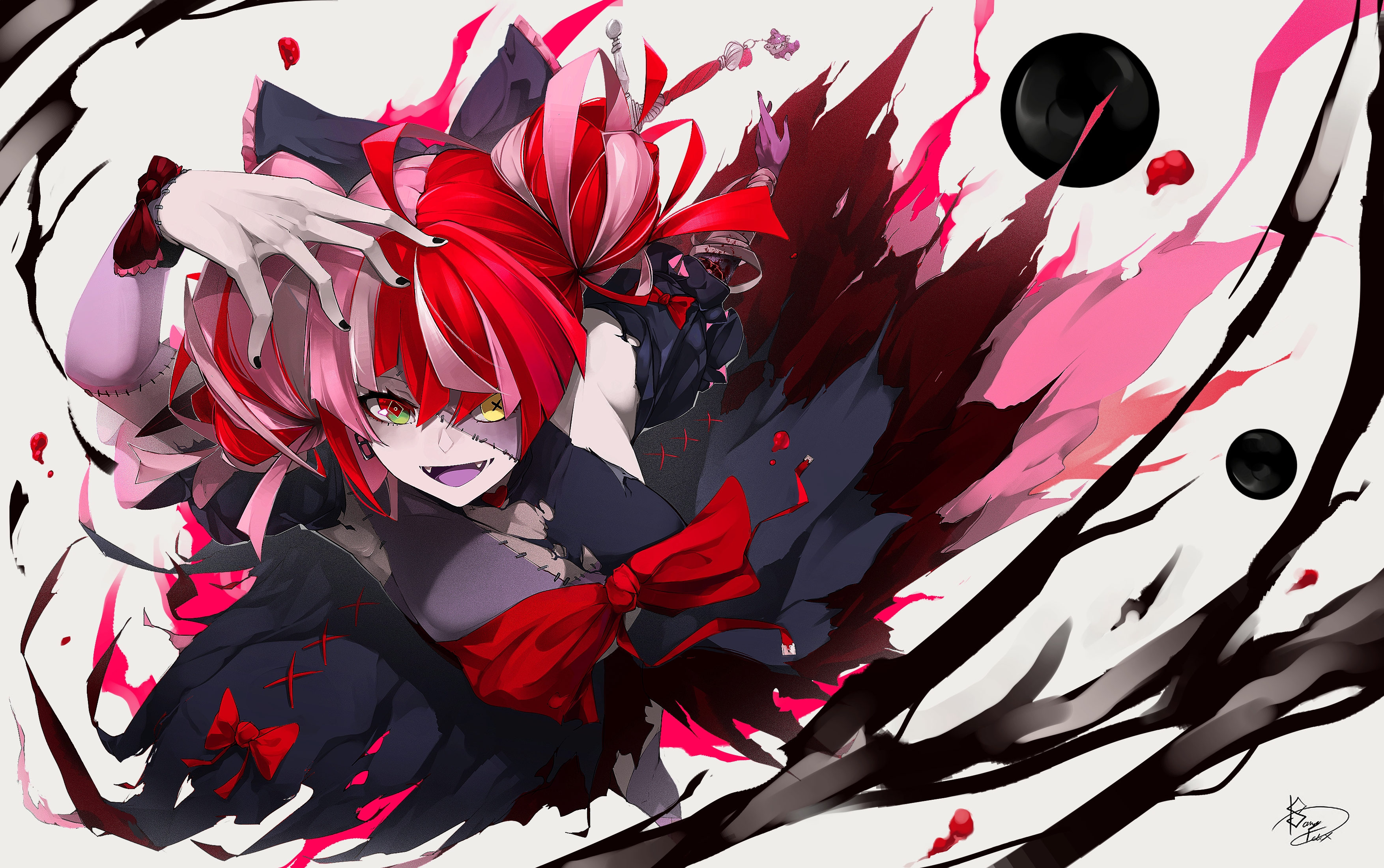 Kureiji Ollie with red and pink hair HD Wallpaper