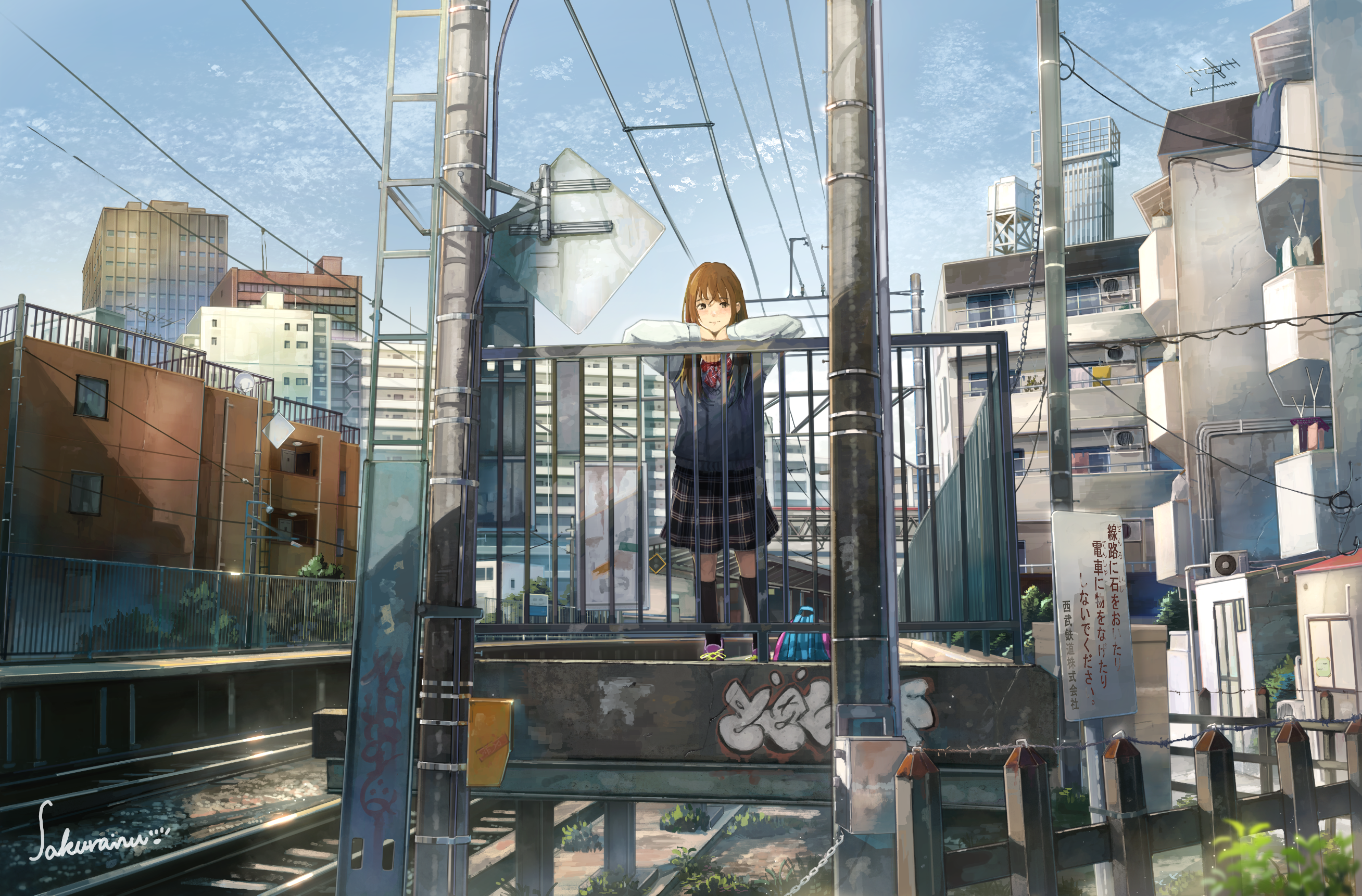 Girl in uniform at a train station HD Wallpaper