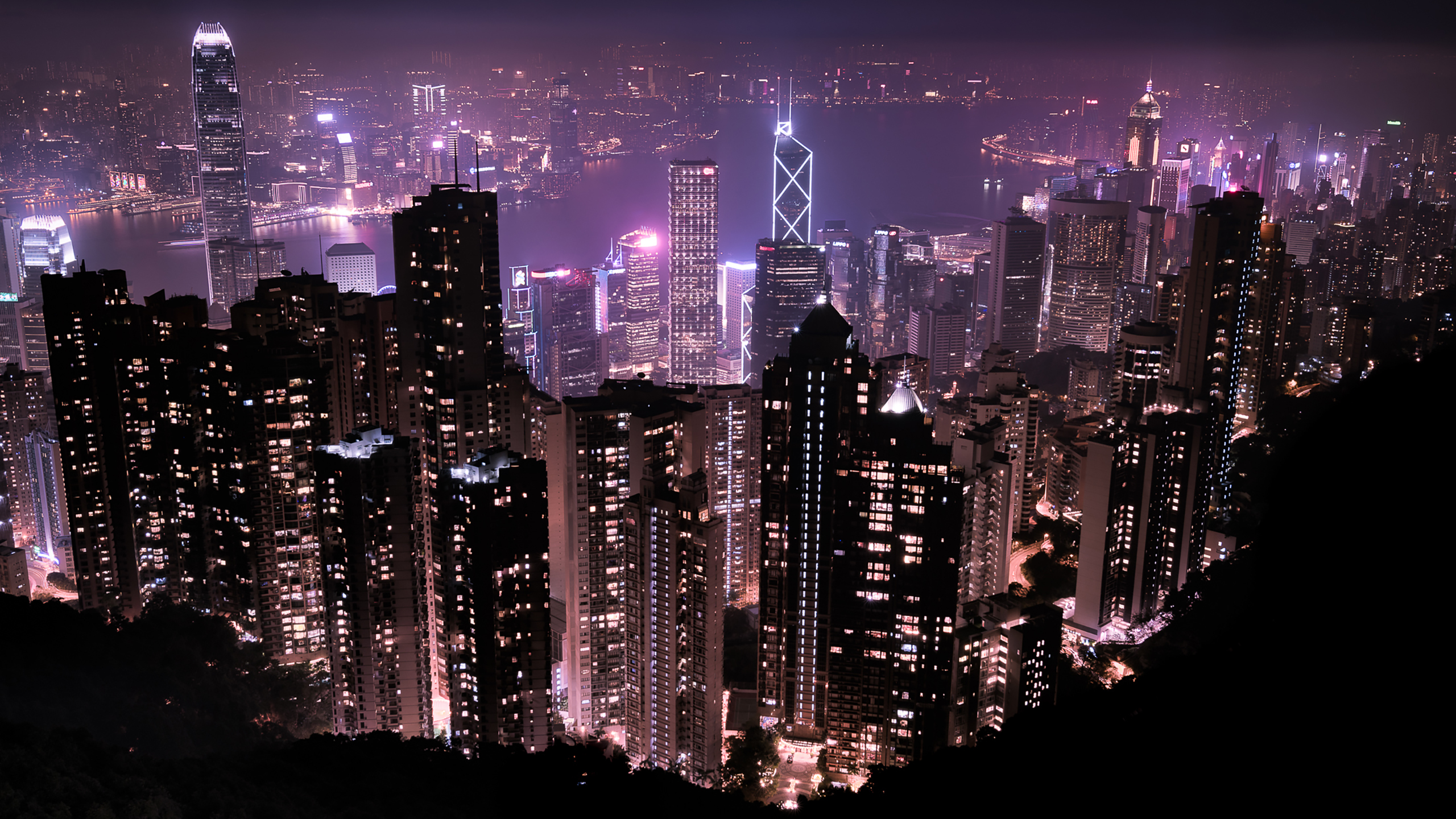 Hong Kong Skyline at Night HD Wallpaper